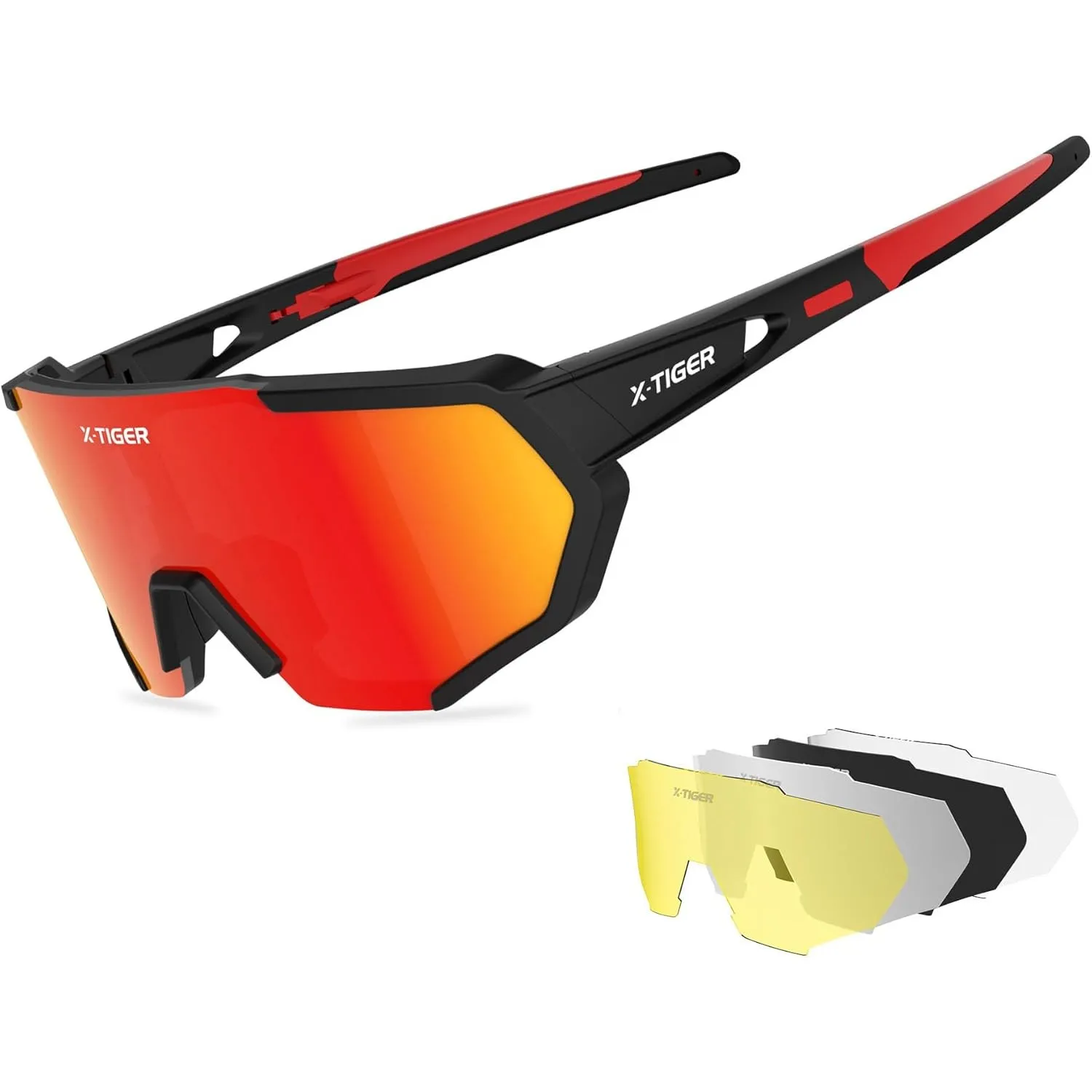 X-TIGER Fahrradbrille, Herren Damen Sportbrille, UV400 mit 5 Wechselgläser,Starker TR90 Frame, mit Montierbarem Brillen…