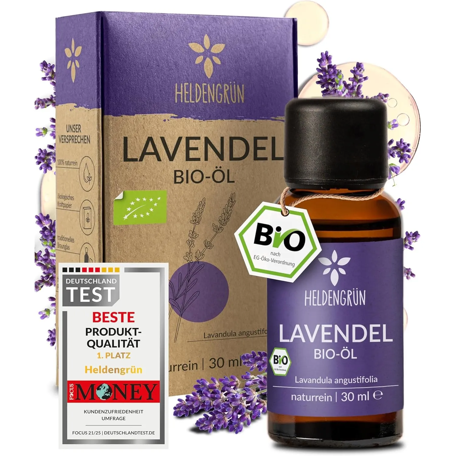 Heldengrün® BIO Lavendelöl [100% NATURREIN] Ätherisches Öl 30 ml | Lavandula angustifolia · floral, frisch & voller See…
