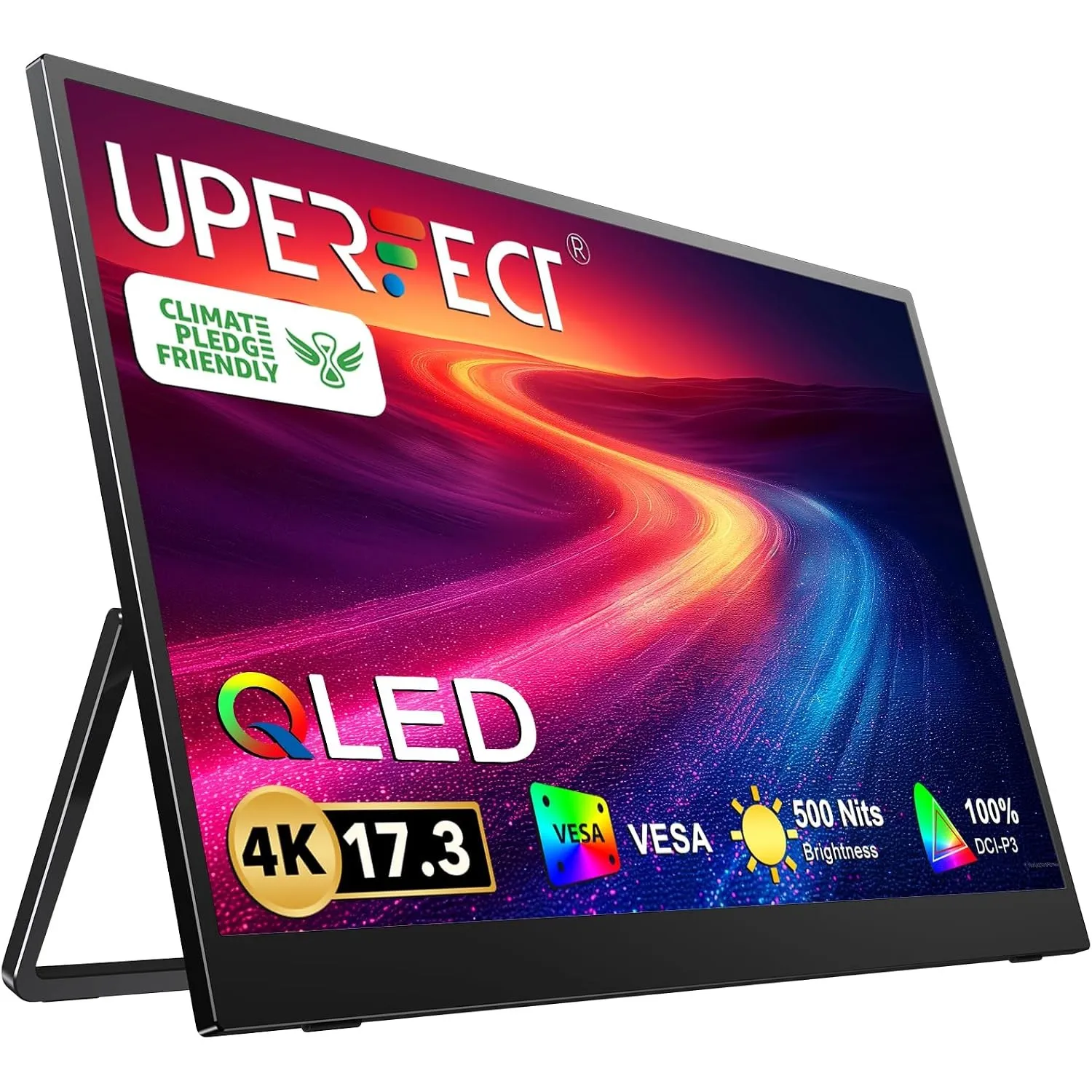 UPERFECT QLED Portable Monitor 4K 17,3 Zoll, 500 Nits 1500:1 100% DCI-P3