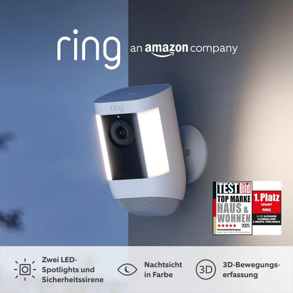 Ring Spotlight Kamera Pro Akku (Spotlight Cam Pro Battery) | 2K-Video mit Ring Vision, 3D-Bewegungserfassung, LED-Spotl…