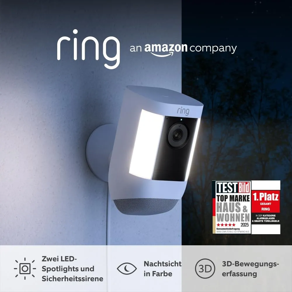 Ring Spotlight Kamera Pro Netzstecker (Spotlight Cam Pro Plug-in)| Außenkamera, 2K-Video mit Ring Vision, 3D-Bewegungse…