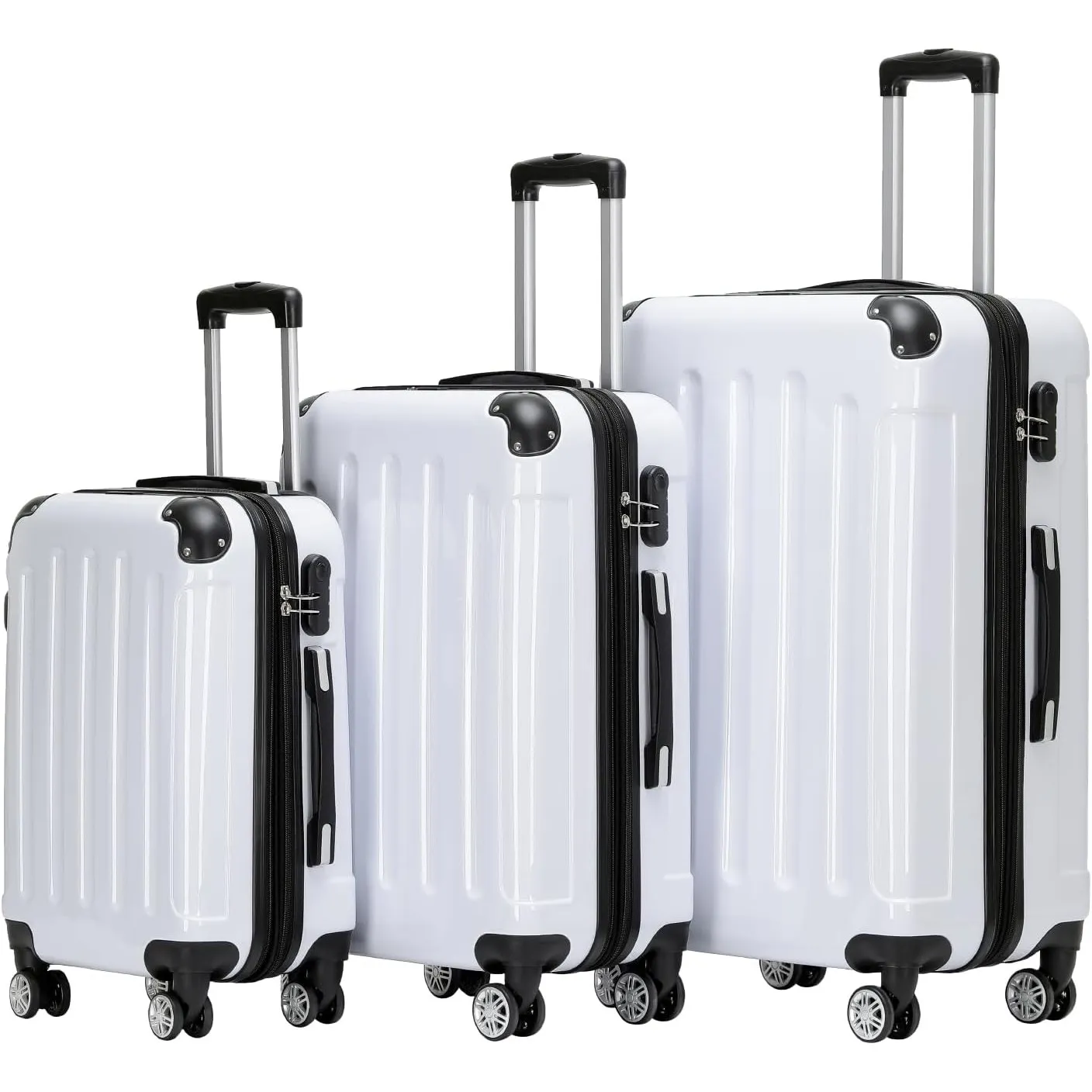 BEIBYE Zwillingsrollen 2048 Hartschale Trolley Koffer Reisekoffer in M-L-XL-Set in 15 Farben (White, Set)