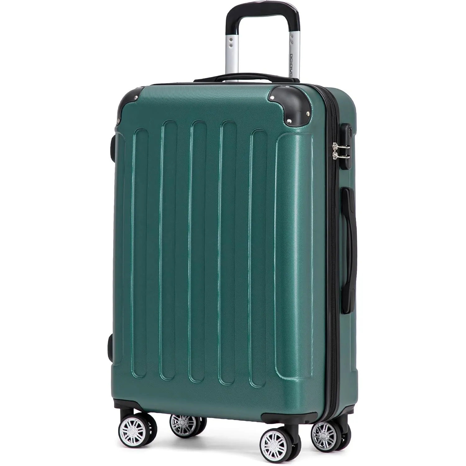 BEIBYE Reisekoffer L 66 cm – Hartschalenkoffer aus ABS mit Doppelrollen für Urlaubsreisen, Dunkelgrün