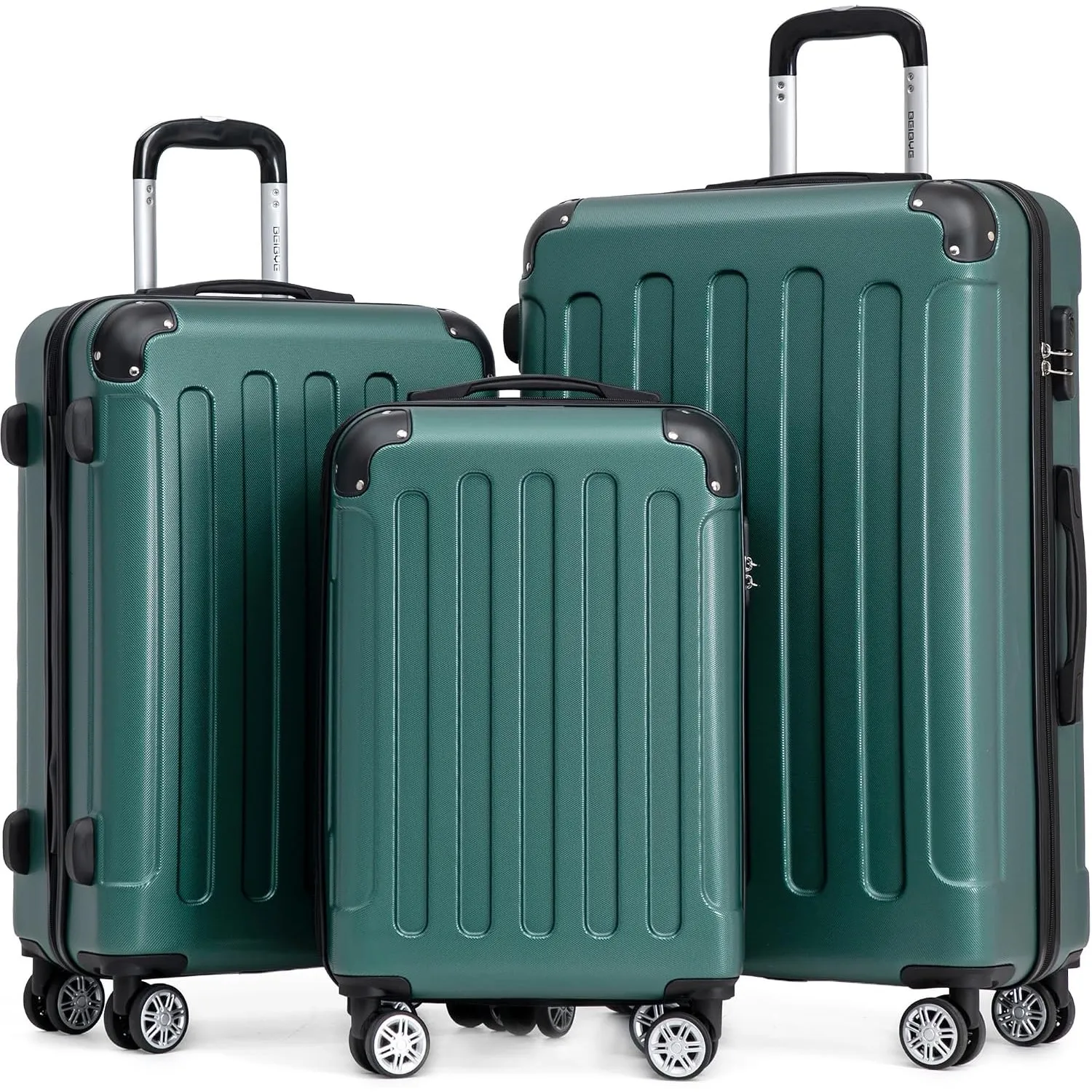 BEIBYE Kofferset 3-teilig – Kabinenkoffer, Reisekoffer und XL-Koffer aus ABS mit Doppelrollen und Zahlenschloss, Dunkel…