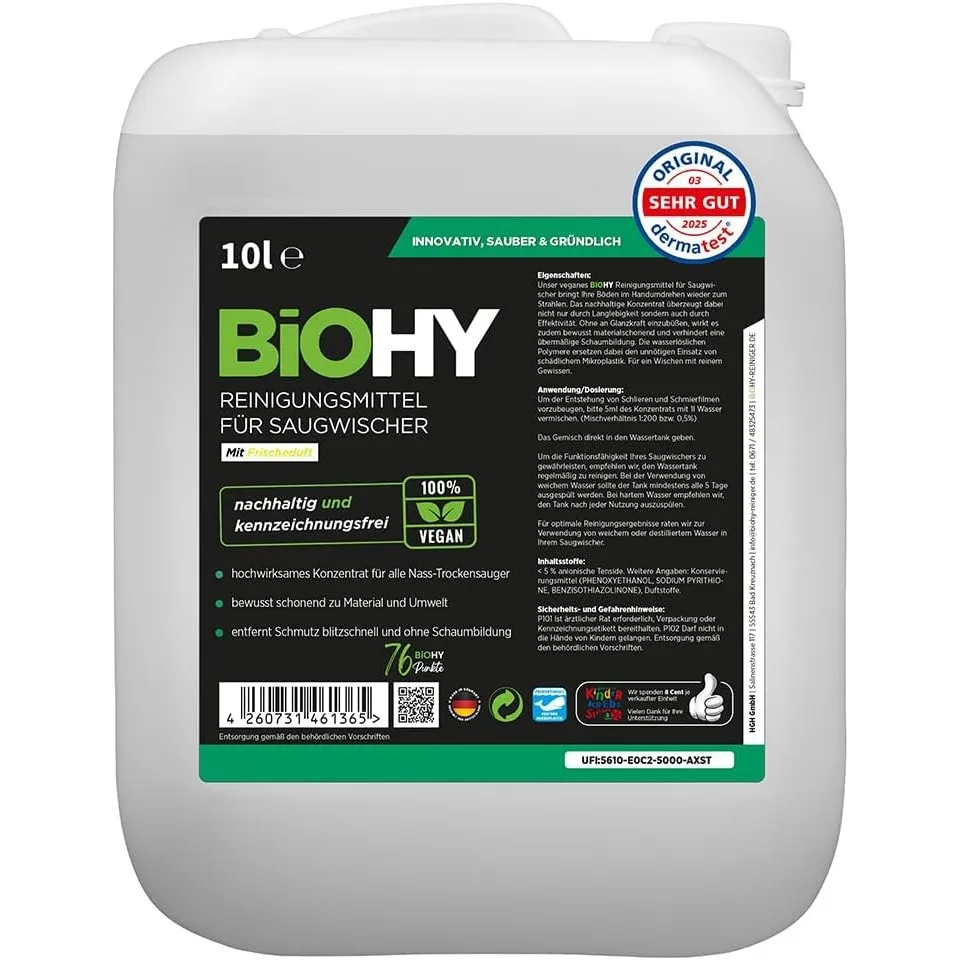 BiOHY Reinigungsmittel für Saugwischer mit Frischeduft (10 Liter Kanister) | 1:200 Konzentrat für alle Nass-Trockensaug…