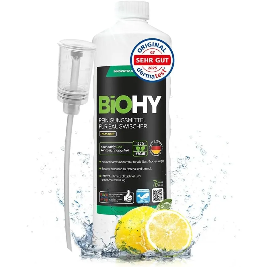 BiOHY Reinigungsmittel für Saugwischer mit Frischeduft (1l Flasche) + Dosierer | 1:200 Konzentrat für alle Nass-Trocken…