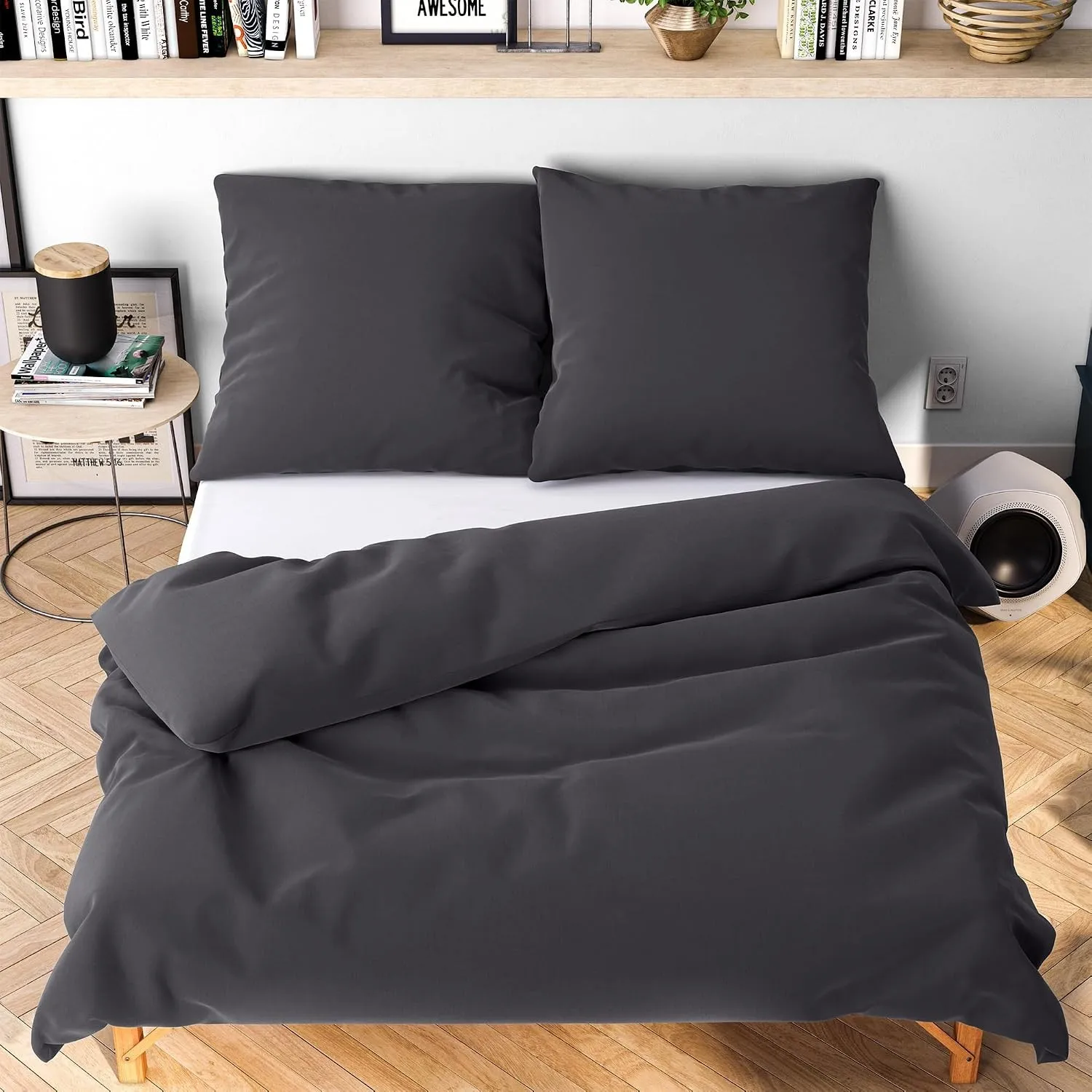 Wolkenfeld Bettwäsche 135x200 4teilig – Anthrazit - kuschlig weich & bügelfrei – ÖKO-TEX Zertifiziert – Mikrofaser Bett…