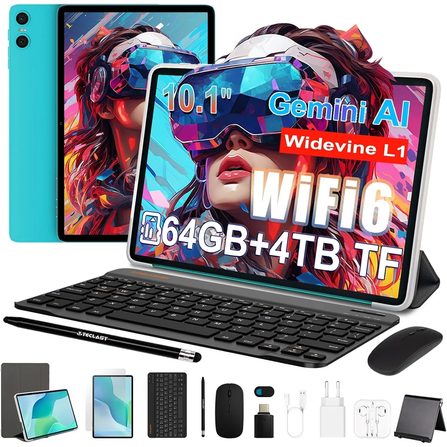 TECLAST P33 Tablet 10.1 Zoll Android Tablets mit 10 Zubehörteile, Gemini AI, 64GB ROM + 4TB TF, 5G WiFi, Widevine L1, O…