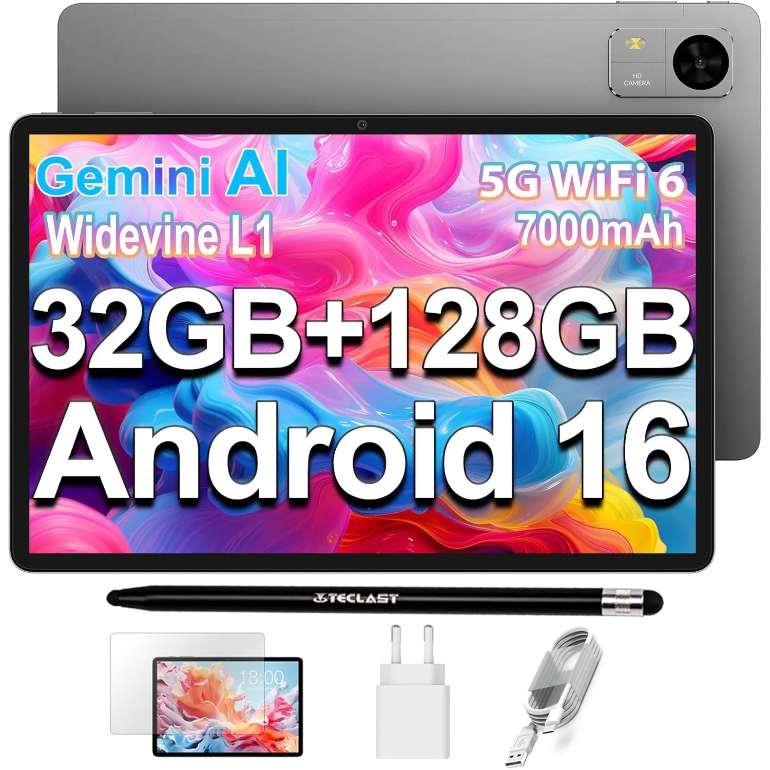 TECLAST M50T Tablet 10.1 Zoll Android 16 mit Gemini AI, Octa-Core, 32GB RAM+128GB ROM+5TB TF, 7000mAh Akku, 2.4G+5G WLA…