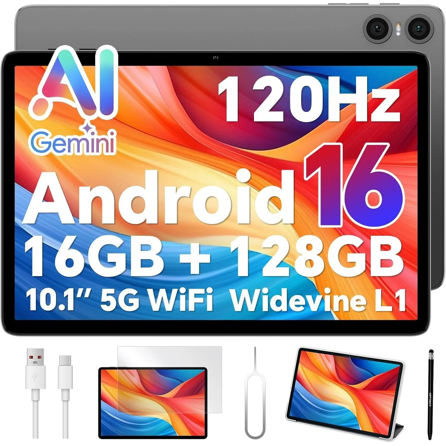 TECLAST Tablet 10.1 Zoll Android 16 Tablets Mit Hülle & Stift, 120Hz Display, 16GB+128GB, CPU Unisoc T7250, Widevine L1…