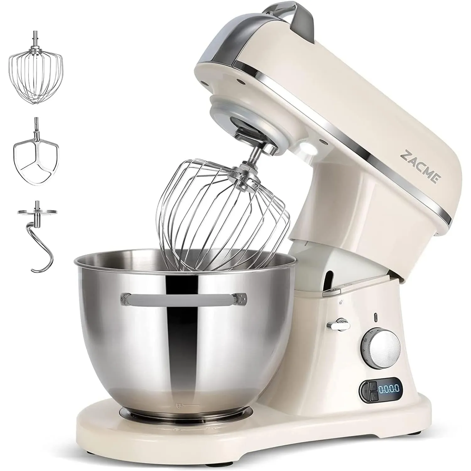 ZACME Profi Küchenmaschine Knetmaschine Aluminiumgussgehäuse(1500W),7L Edelstahlschüssel Teigmaschine mit LED-Touchscre…