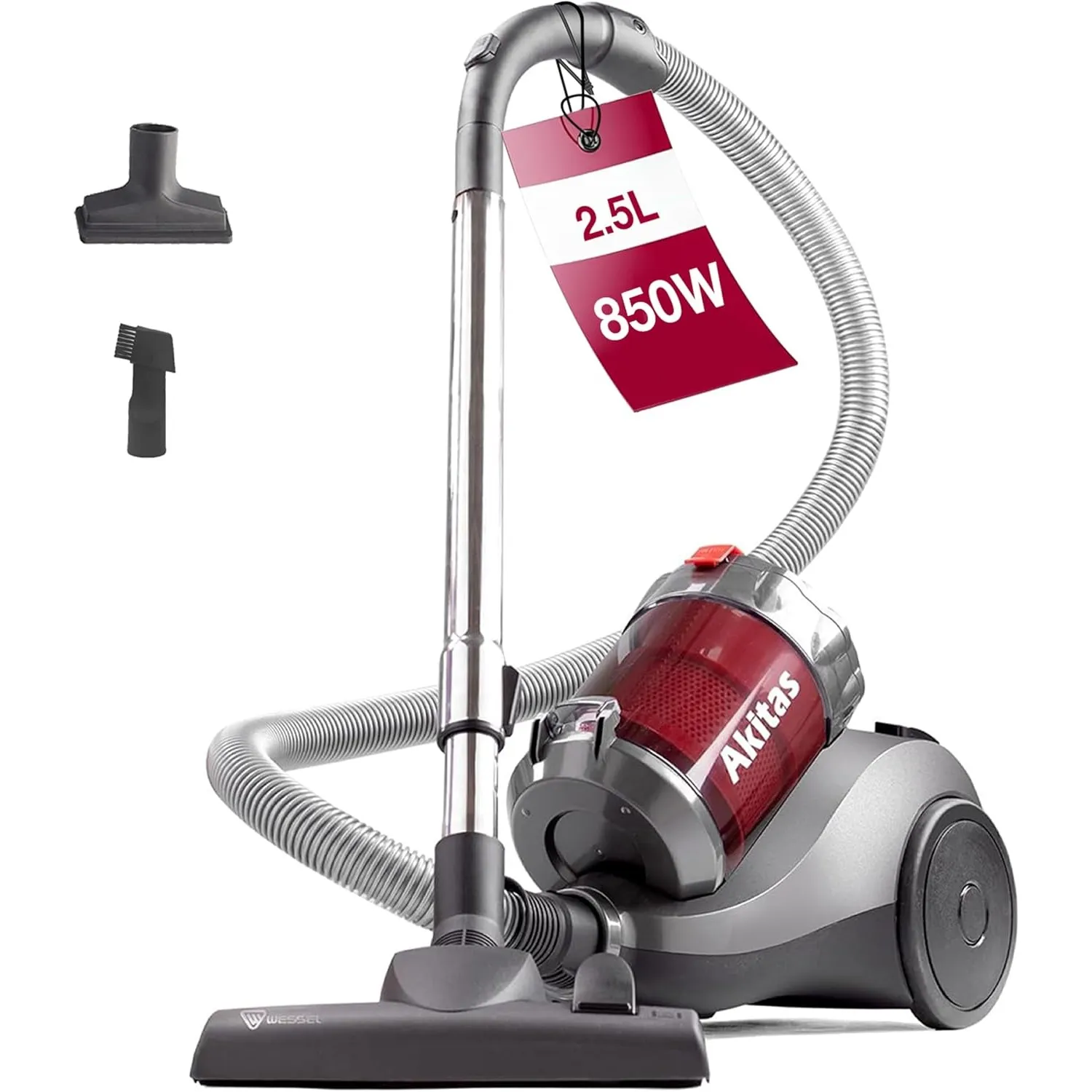 Akitas 850W Beutelloser Staubsauger ohne Beutel mit starker Saugkraft und deutschem Wessel-Werk 2-in-1-Bürstenkopf für …