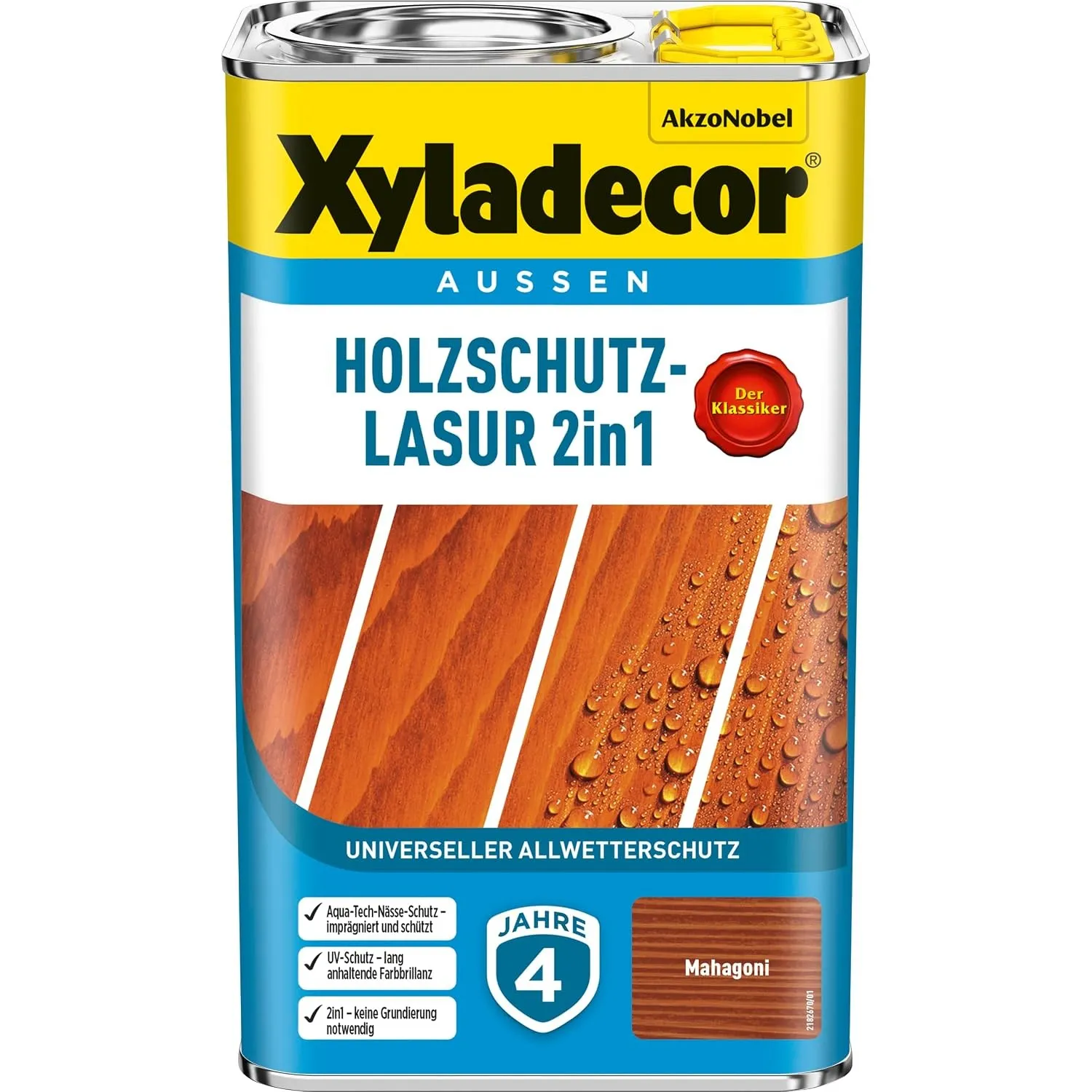Xyladecor Holzschutz-Lasur 2in1, Universeller Allwetter-Schutz – Der Klassiker, Mahagoni, 4 l