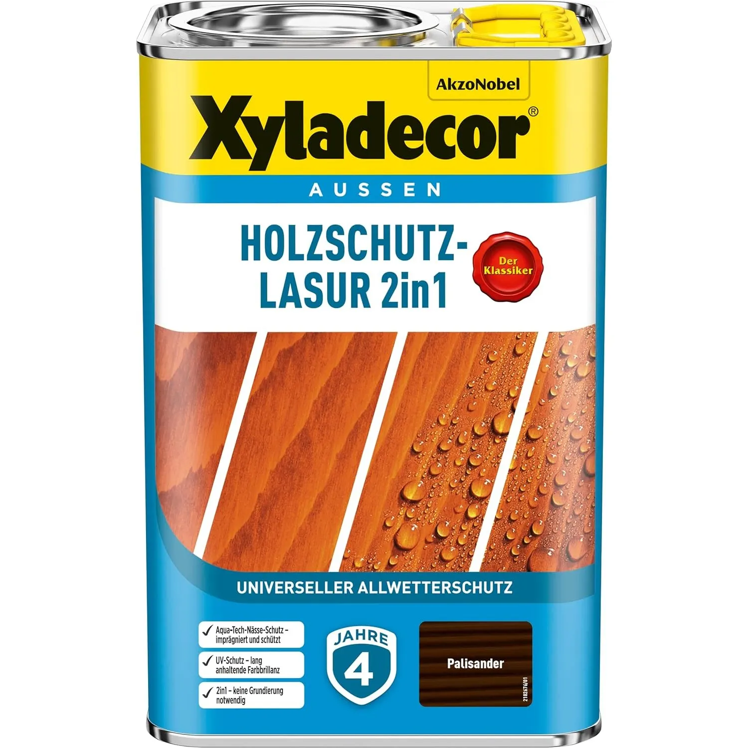 Xyladecor Holzschutz-Lasur 2in1, Universeller Allwetter-Schutz – Der Klassiker, Palisander, 4 l
