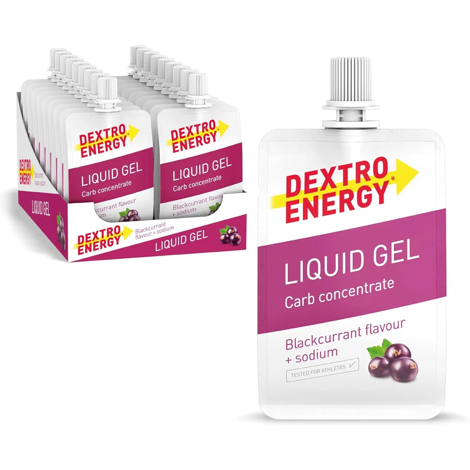 Dextro Energy Liquid Gel Blackcurrant + Natrium - 18x60 ml (18er Pack) - High Carb Energy Gel zur schnellen Kohlenhydra…