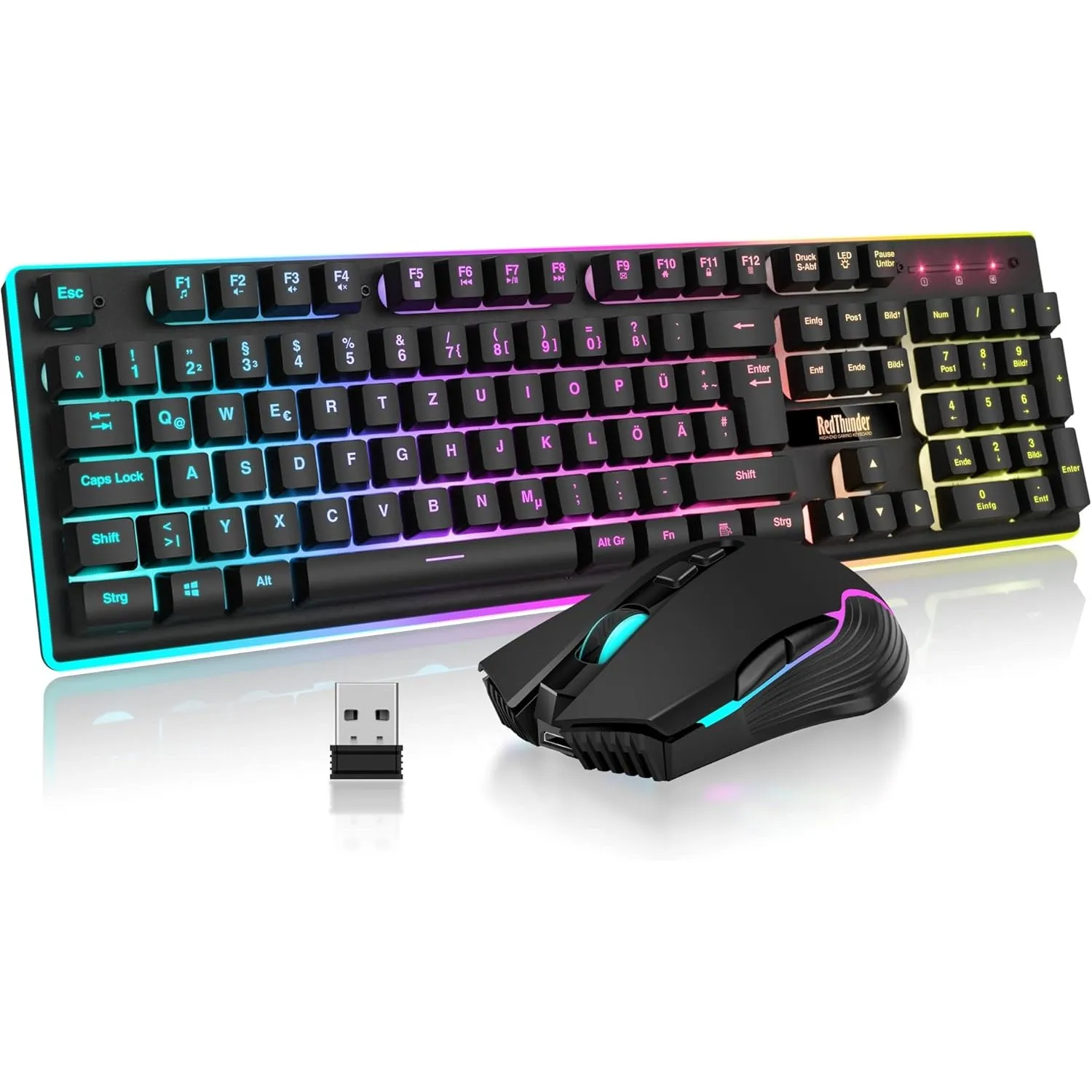 RedThunder K10 Kabelloses Gaming Tastatur und Maus Set, QWERTZ DE Layout, 3000mA Batteriekapazität und 3200 DPI für Gam…