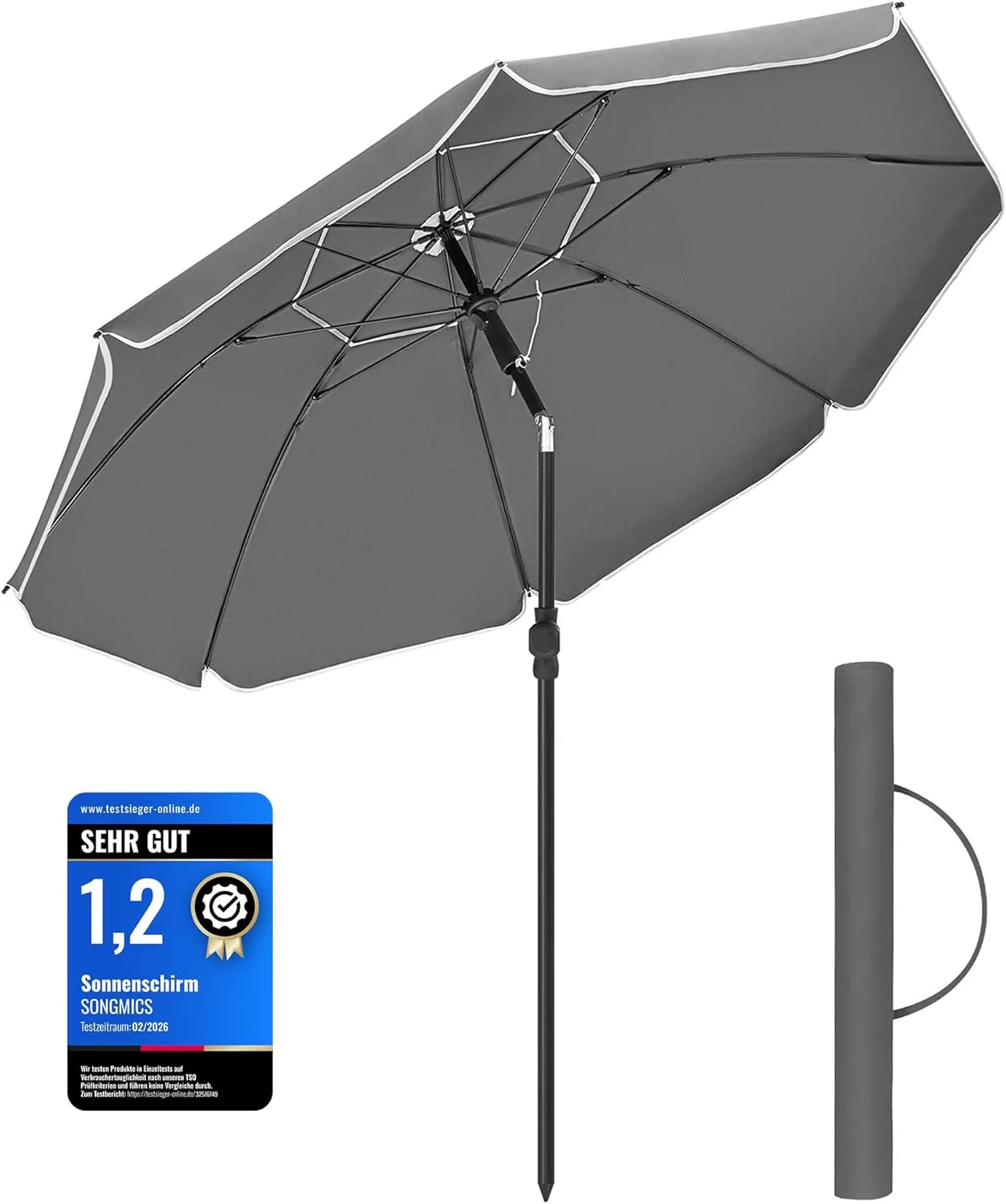 SONGMICS Parasol 160 cm, Sun Protection, UPF 50+, Beach Umbrella, 30° Bendable, Height Adjustable, with Carry Bag, for …