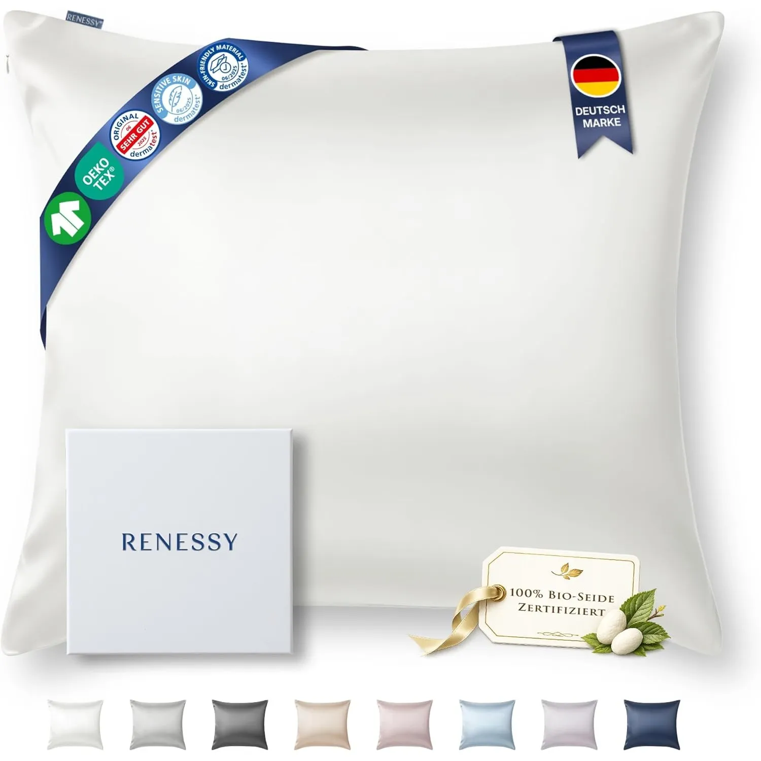 Kissenbezug aus 100% Bio-Seide 80x80 cm - 22 Momme Maulbeerseide, Güteklasse 6A, Oeko-Tex zert. in Deutschland - Luxus …