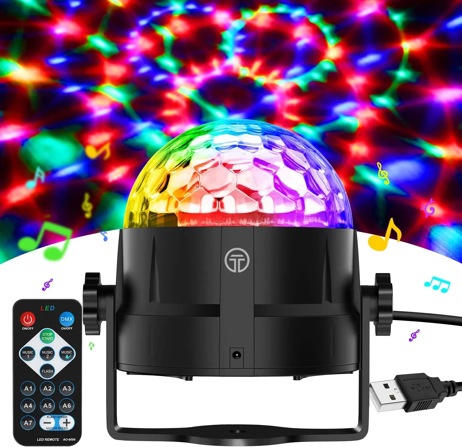 Gobikey Discokugel, 360° Rotierende Musik Activated Discolicht LED Party Lampe mit Fernbedienung- 3W RGB Dynamisch Disco Lichteffekte, 4M/13ft USB,Partylicht ür Party/Halloween/Kinder/Hochzeit
