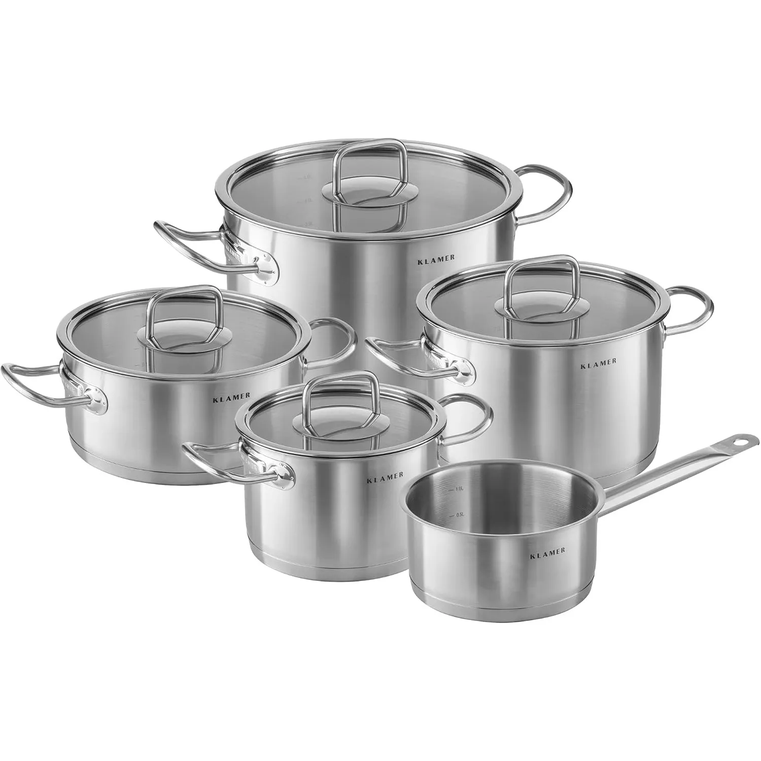 KLAMER Topfset Induktion 5-teilig, Edelstahl Kochtopf Set mit Glasdeckel