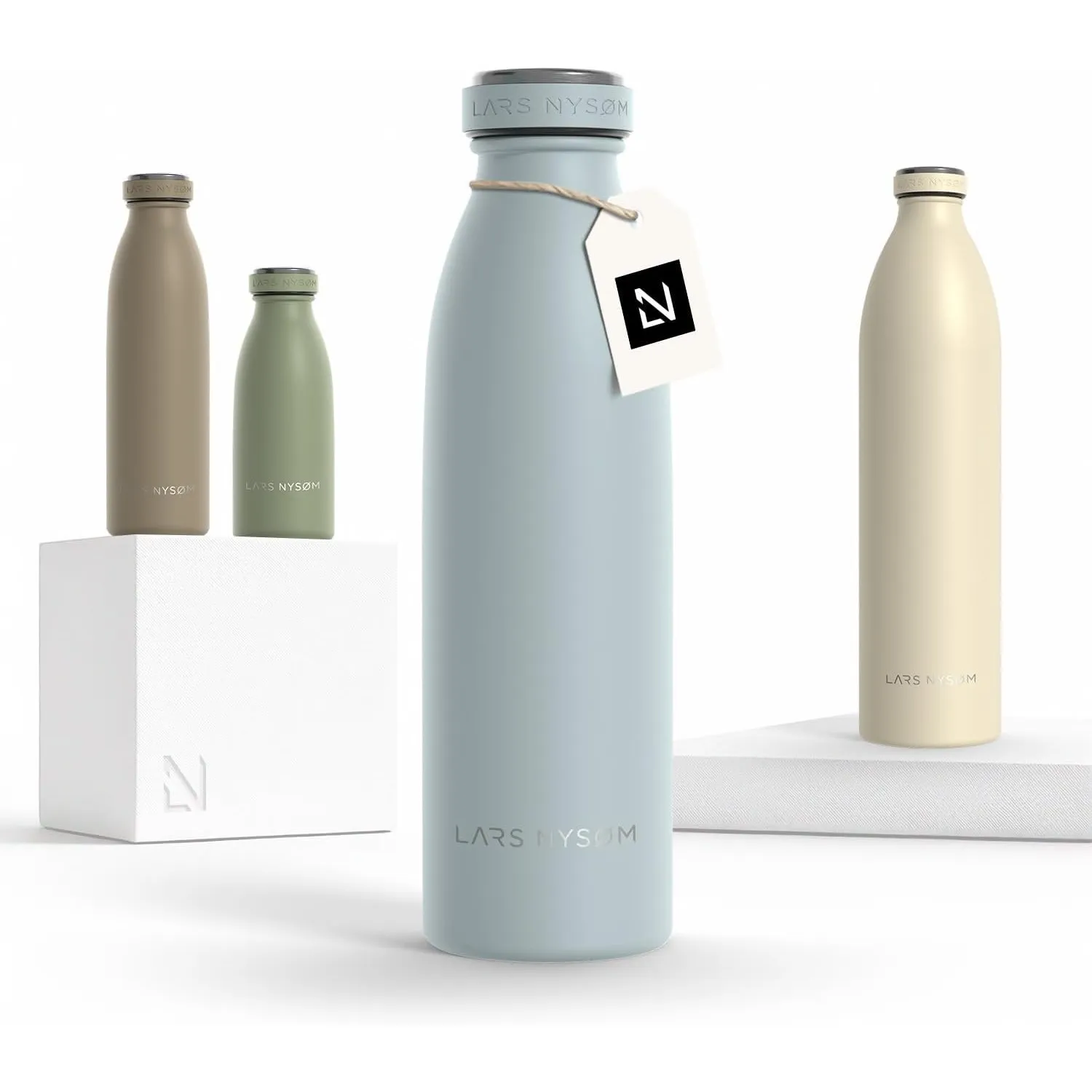 LARS NYSØM Edelstahl Trinkflasche 350ml, 500ml, 750ml, 1L, 1 5 liter | Thermosflasche Kohlensäure geeignet | Auslaufsic…