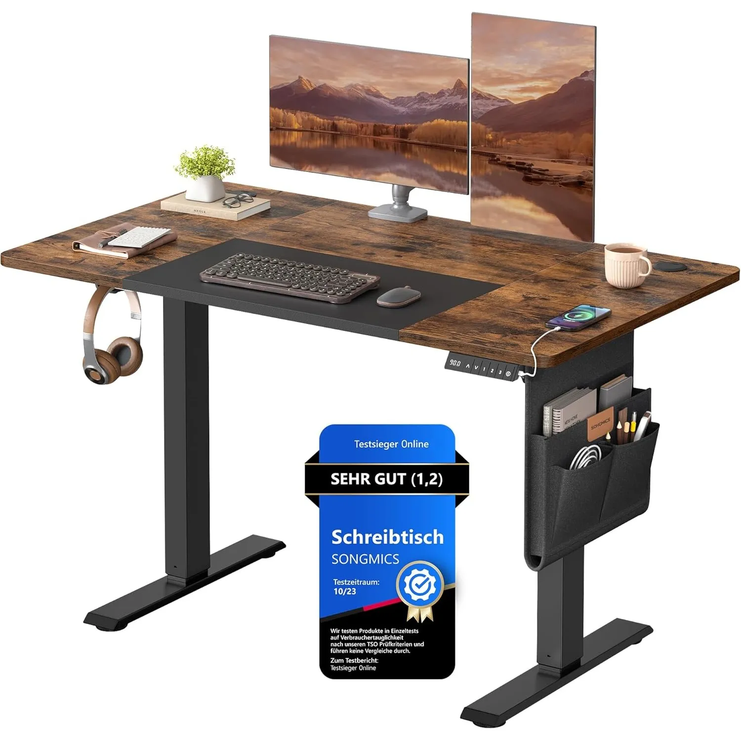 SONGMICS Höhenverstellbarer Schreibtisch 120 x 60 cm