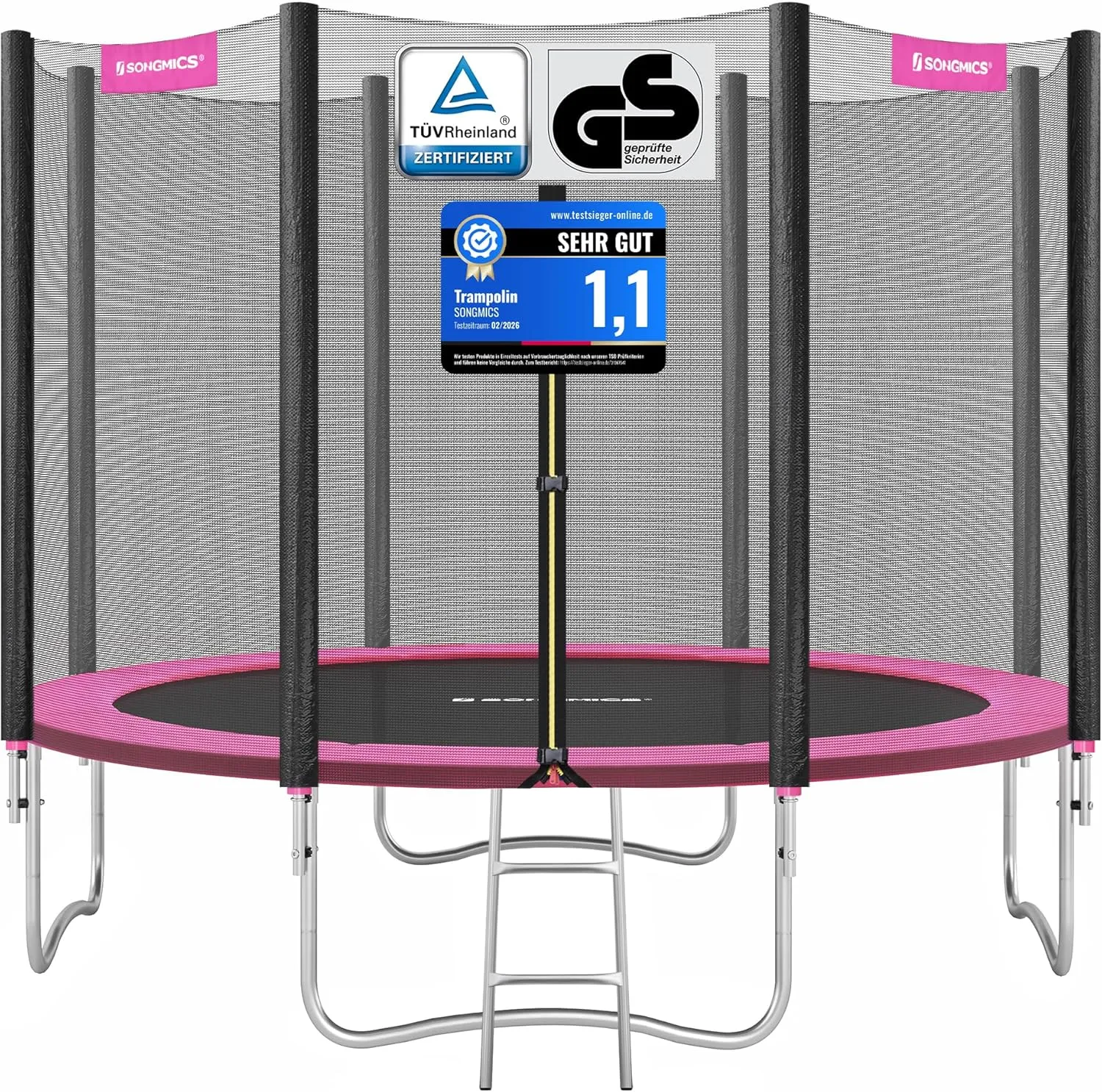 SONGMICS Trampolin Outdoor Ø 183/244/305/366/427 cm, rundes Gartentrampolin Kindertrampolin mit Randabdeckung, mit Sich…