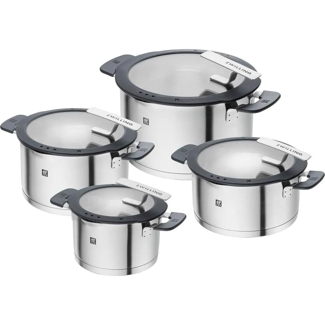 ZWILLING Simplify Kochtopf-Set 4-teilig, Integriertes Sieb, Induktion, Grau