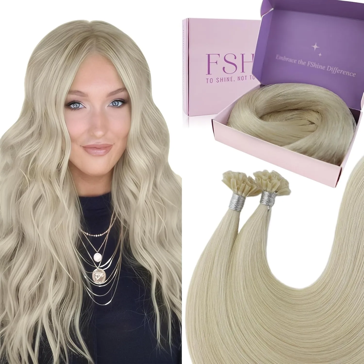 Fshine Hellblond Bondings Extensions Echthaar 35 cm 50 Strähne Haarverlängerun Echthaar Bondings für Kurzes Haar U Tip …