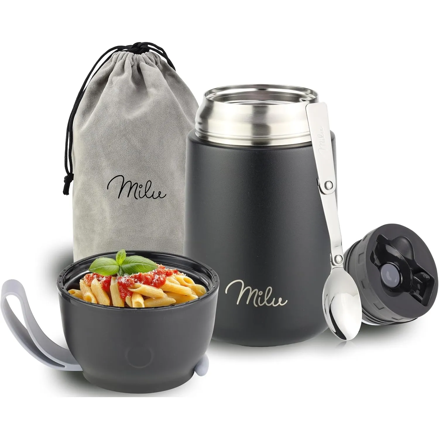 Milu® Thermobehälter für Essen 650ml, Edelstahl Warmhaltebehälter mit Löffel, Thermobecher Essen, Thermo Lunchbox für K…