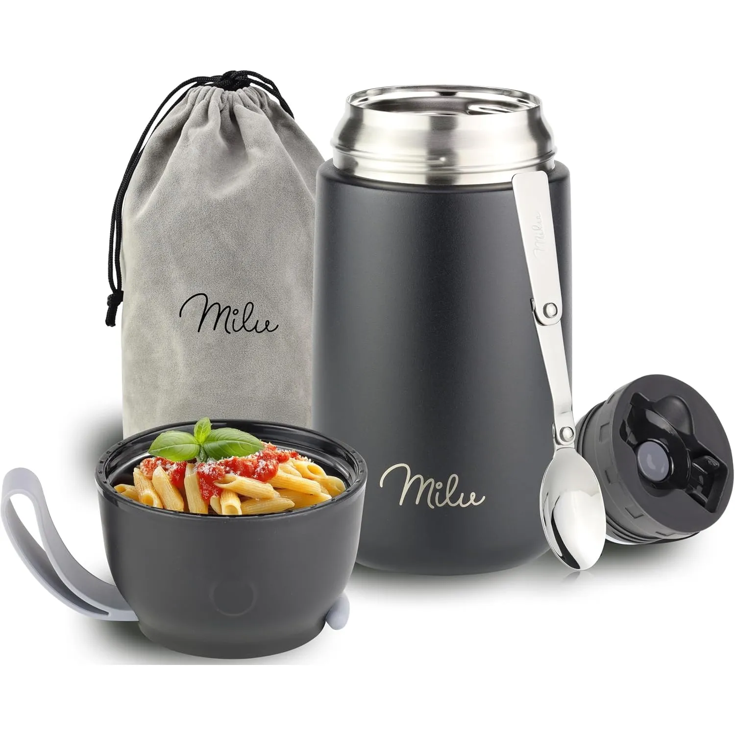 Milu® Thermobehälter für Essen 800ml, Edelstahl Warmhaltebehälter mit Löffel, Thermobecher Essen, Thermo Lunchbox für K…