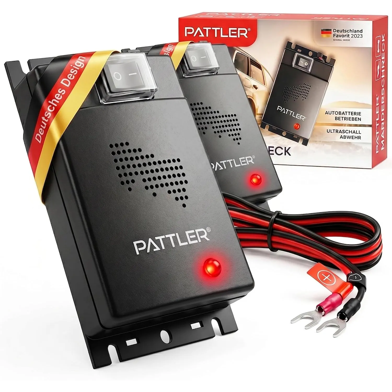 PATTLER® Marderschreck Auto - Marderabwehr Mader Abwehr für 12V Autobatterie - Maderschrecker Auto mit Ultraschall Sofo…