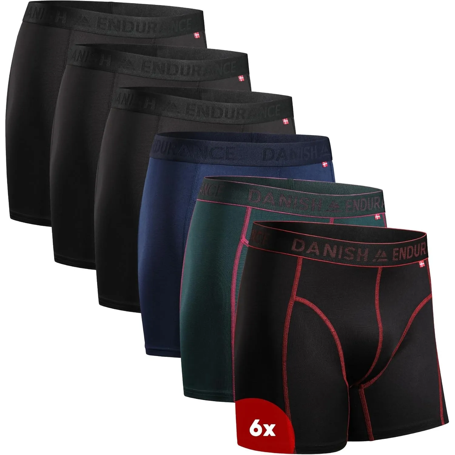 DANISH ENDURANCE 6er Pack Sport Boxershorts Herren, Funktionsunterwäsche, Sportunterwäsche Herren, Elastisch, Geruchsne…