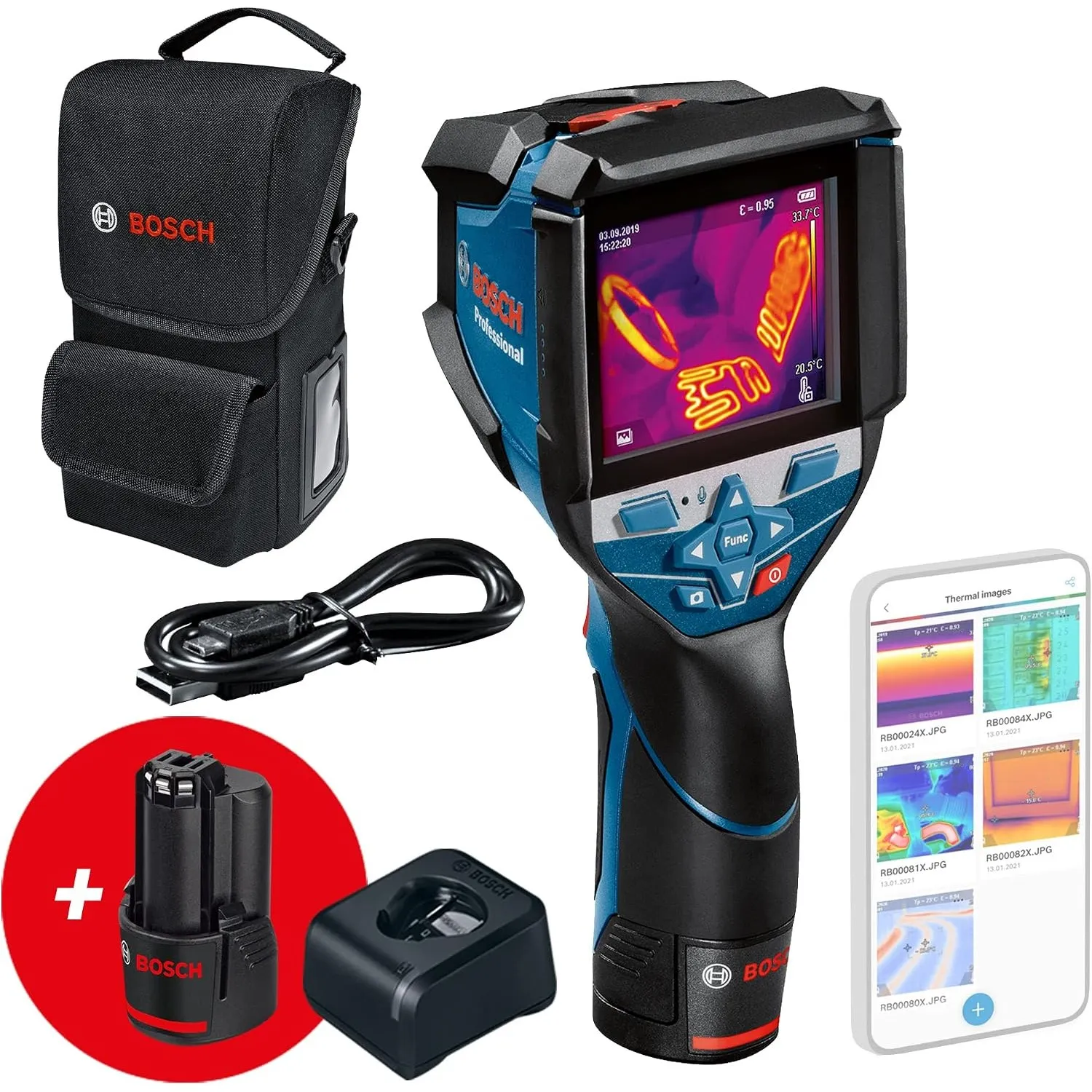 Bosch Professional 12V System Wärmebildkamera GTC 600 C (2x 12-V-Akku, mit App-Funktion, Temperaturbereich: –20 °C bis …