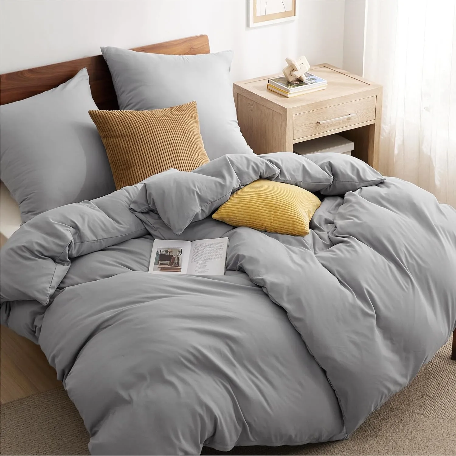 BEDSURE Bettwäsche 135x200 4teilig Grau - 2 Bettbezüge 135x200 cm + 2 Kissenbezüge 80X80 cm, ÖKO-TEX Bettwäsche-Sets Gr…