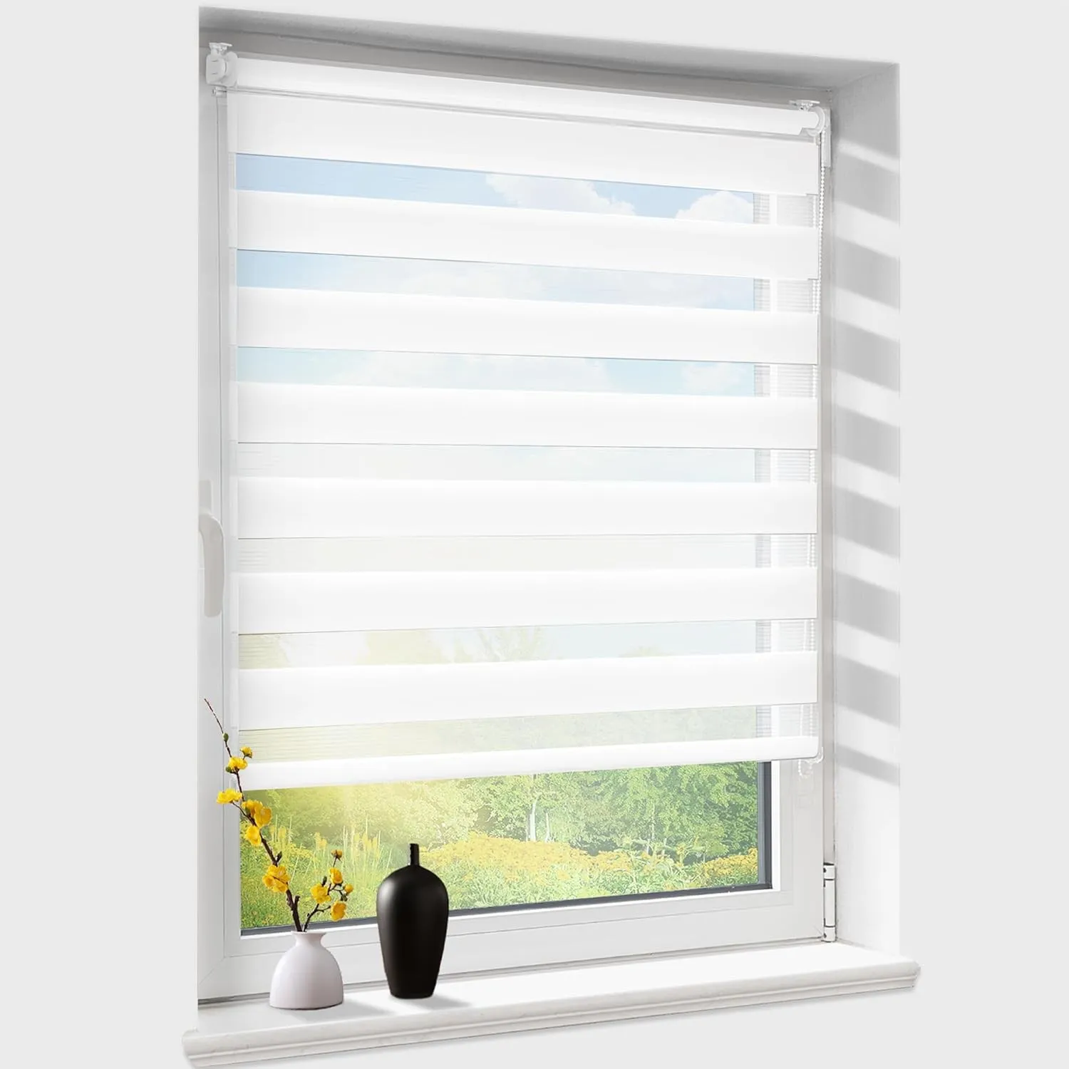 Doppelrollo klemmfix ohne Bohren, Duo Rollos für Fenster & Tür mit Bohren, Version 2026 Weiß B80 x H120cm (Stoffbreite …