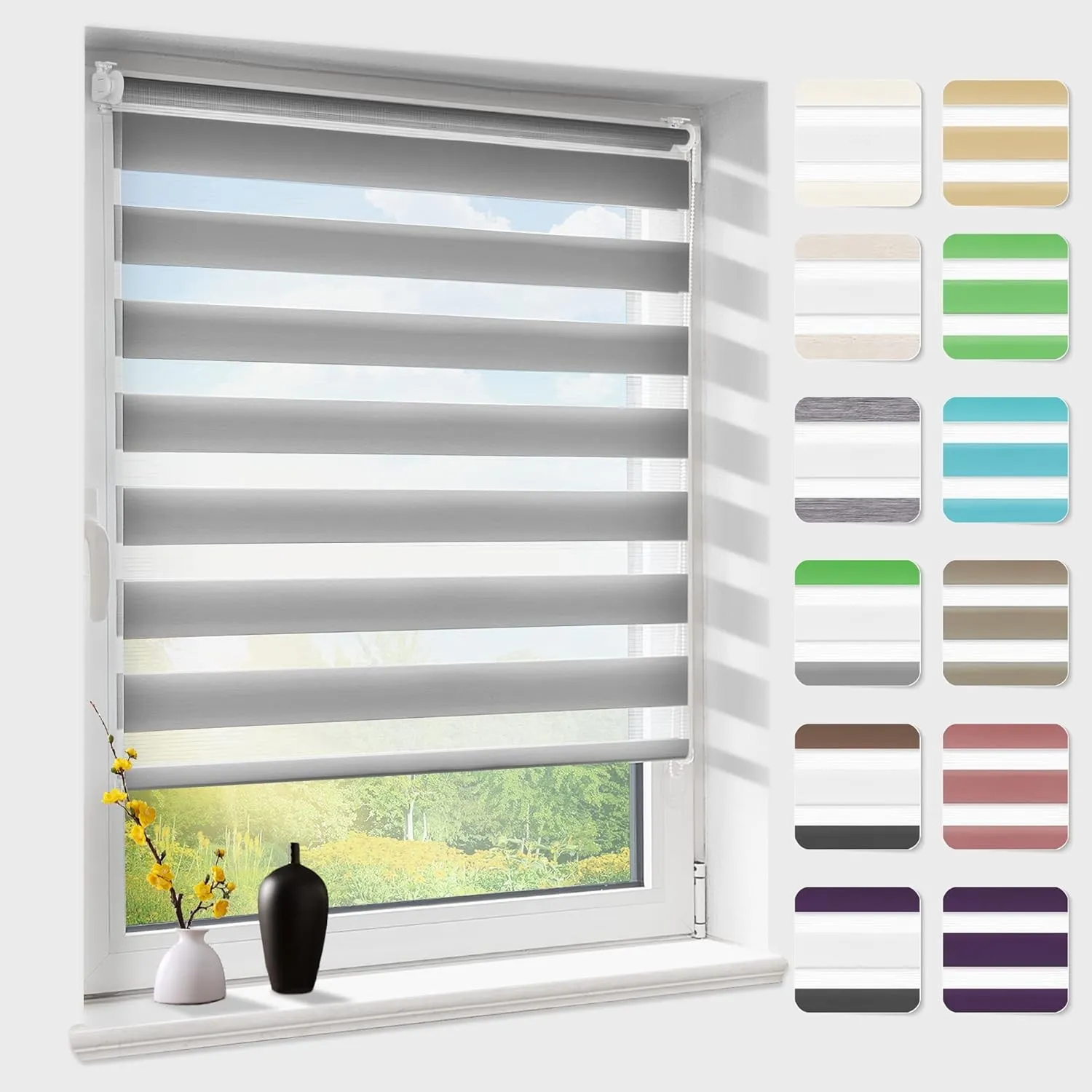 Doppelrollo klemmfix ohne Bohren, Duo Rollos für Fenster & Tür mit Bohren, Version 2026 Grau B85 x H130cm (Stoffbreite …