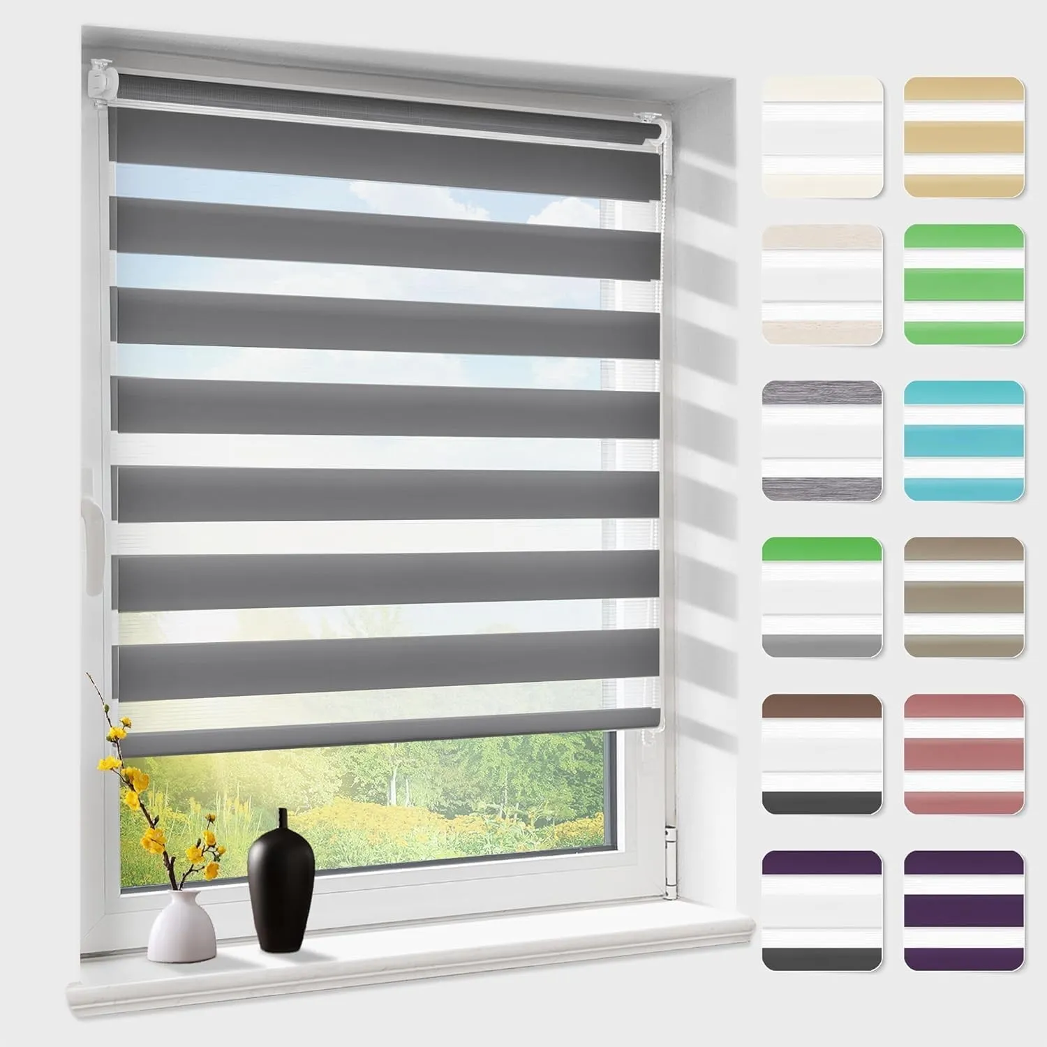 Doppelrollo klemmfix ohne Bohren, Duo Rollos für Fenster & Tür mit Bohren, Anthrazit B75 x H130cm (Stoffbreite 75 cm), …