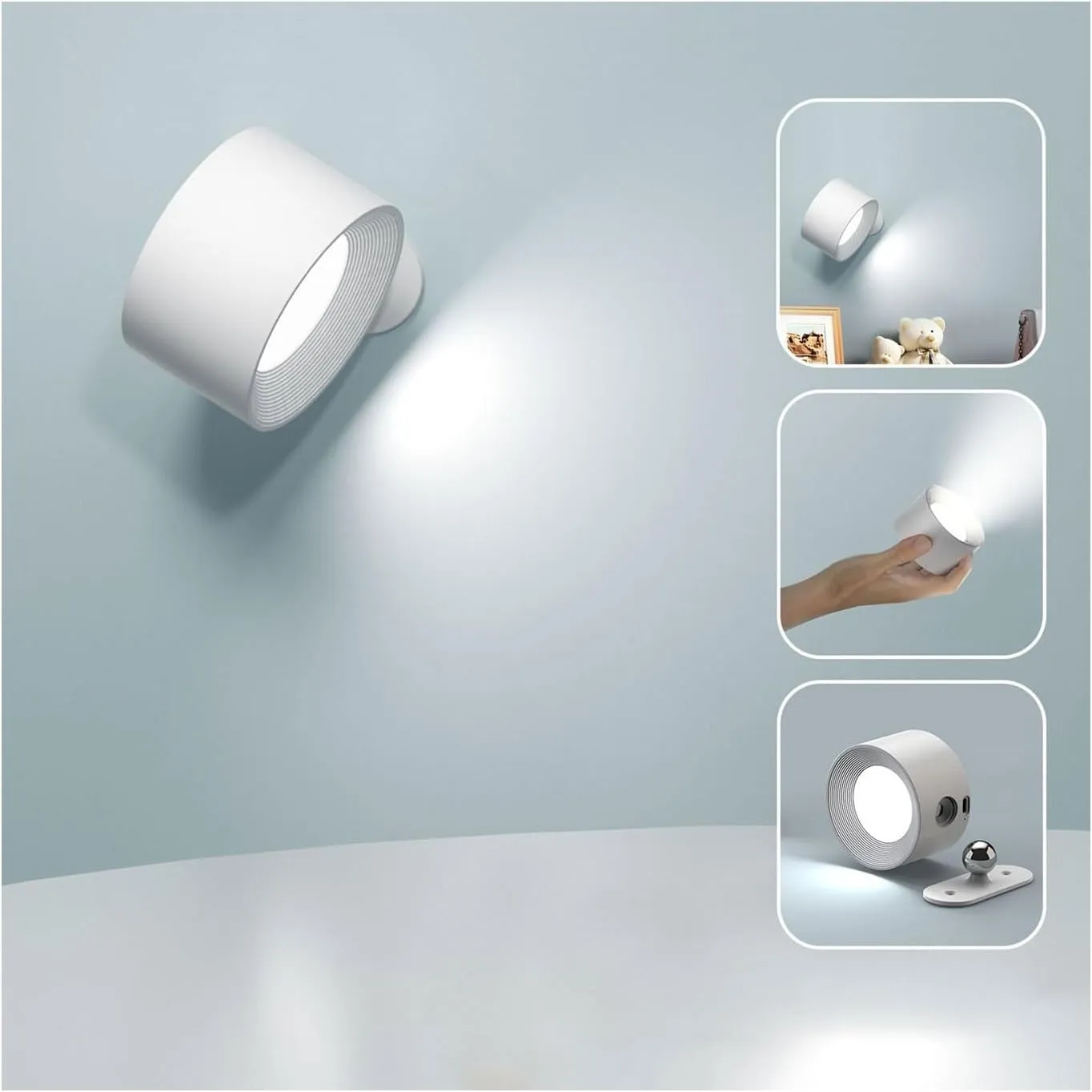 Feallive LED Wandleuchte Innen, Wandlampe mit Akku 1 Stück,Touch Control 3 Helligkeitsstufen, 360° drehbare, für Wohnzi…