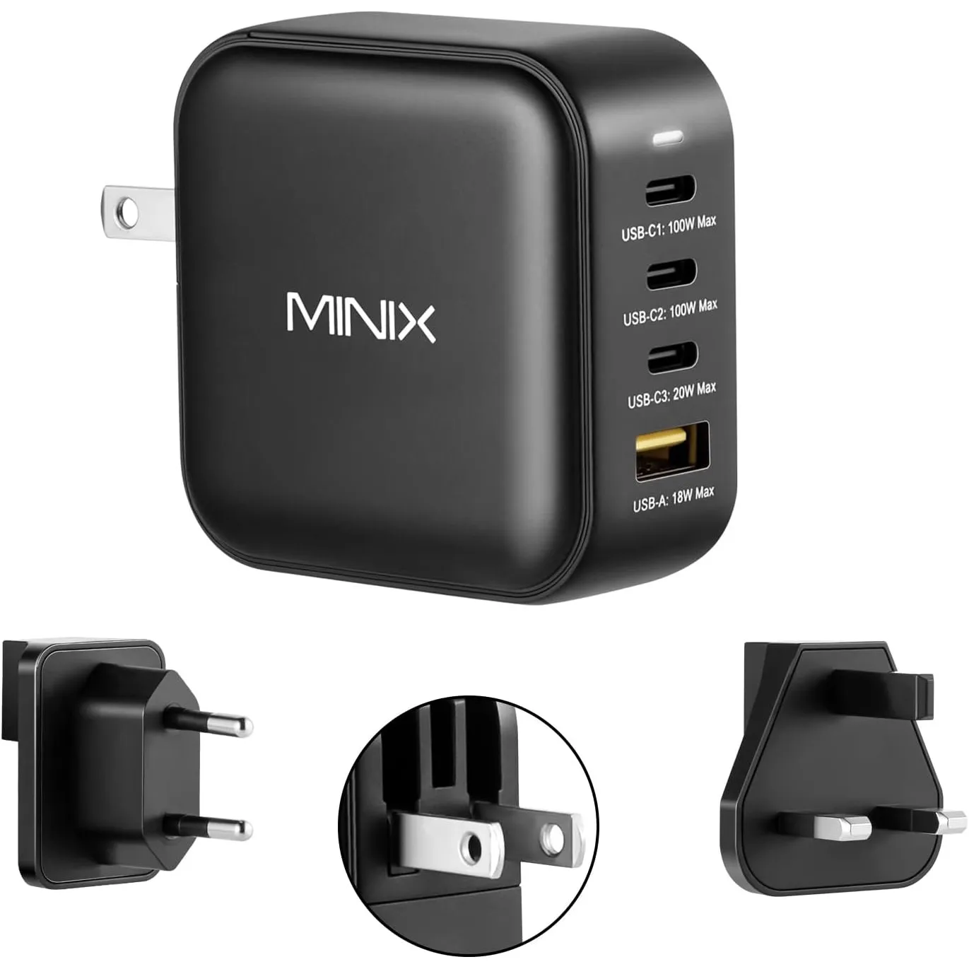 MINIX NEO P3 100W USB C Ladegerä 4-Ports GaN Wall Charger, 3 x USB-C Port Fast Charging Adapter(Max 100W/20W), 1 USB-A …