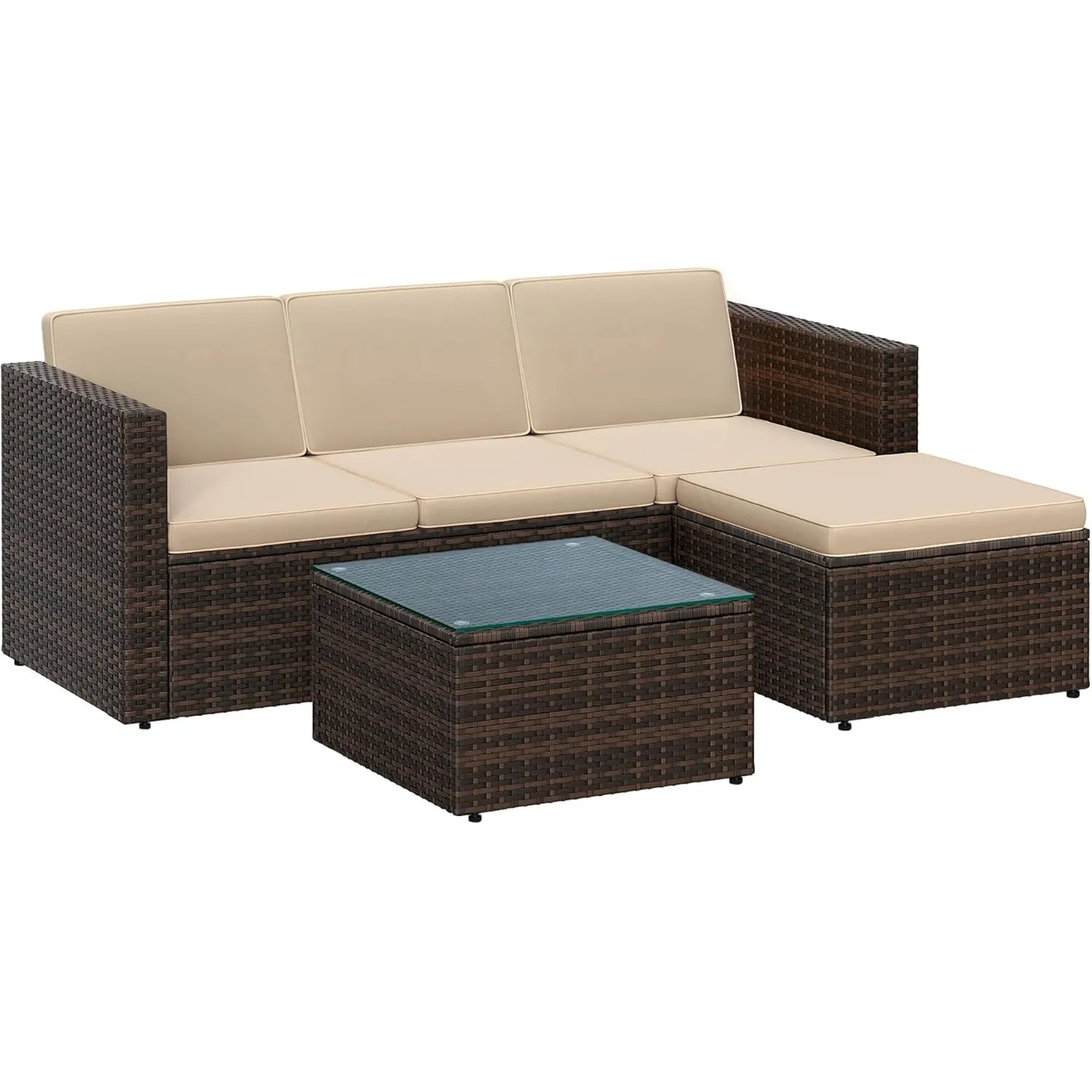 SONGMICS Gartenmöbel-Set, Balkonmöbel aus PE-Polyrattan, Terrassenmöbel, Ecksofa, Outdoor, handgeflochtenes Rattan, Lou…