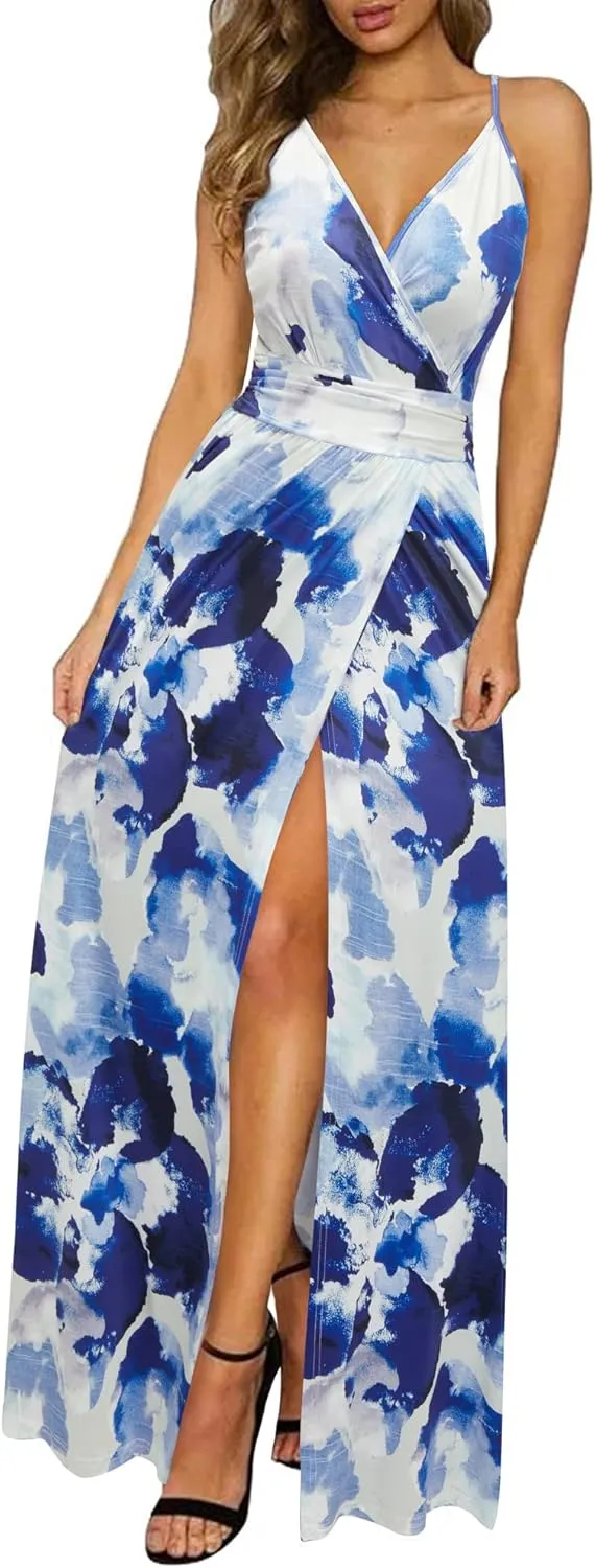 Newshows Women’s Summer Dress, Long Maxi Dress, Summer V-Neck Dress, Slit, Elegant, Spaghetti Straps, Casual Dress, for…