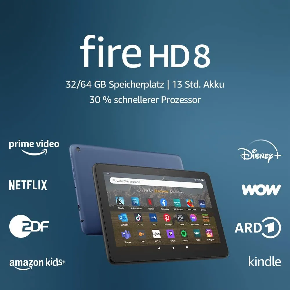 Zertifiziert und generalüberholt Fire HD 8-Tablet, 8-Zoll-HD-Display, 32 GB, 30% schnellerer Prozessor, für Unterhaltun…