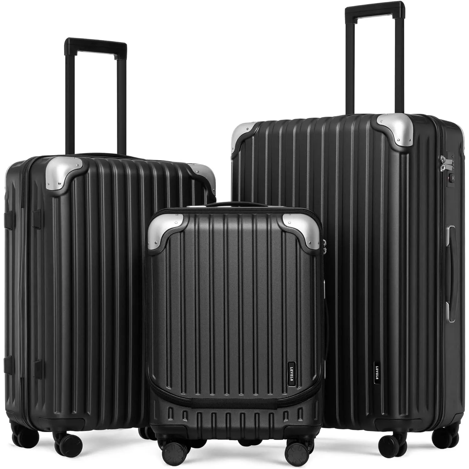 LEVEL8 Koffer Trolleys 3er Kofferset, Leicht ABS+ PC Handgepäck Hartschalen Rollkoffer Reisekoffer Erweiterbar, TSA, 4 …