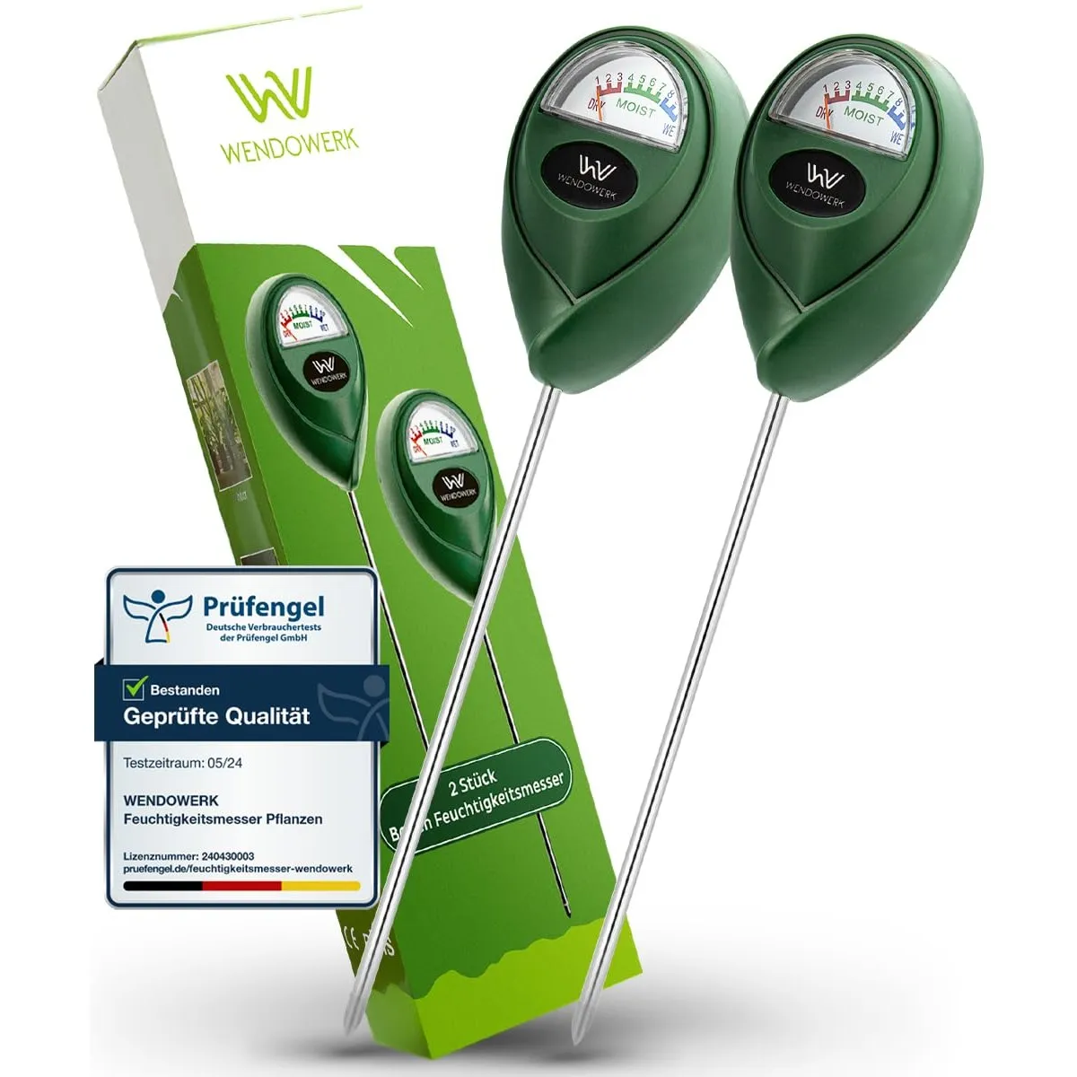 WENDOWERK® [2 Stück] Boden Feuchtigkeitsmesser für Pflanzen - [Grün/Grün] - Ohne Batterien - Verbessertes Feuchtigkeits…