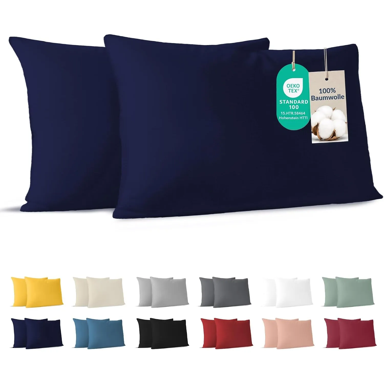 Dreamzie - Kissenbezug 40x60cm - 2er Set - 100% Baumwolle - Dunkelblau