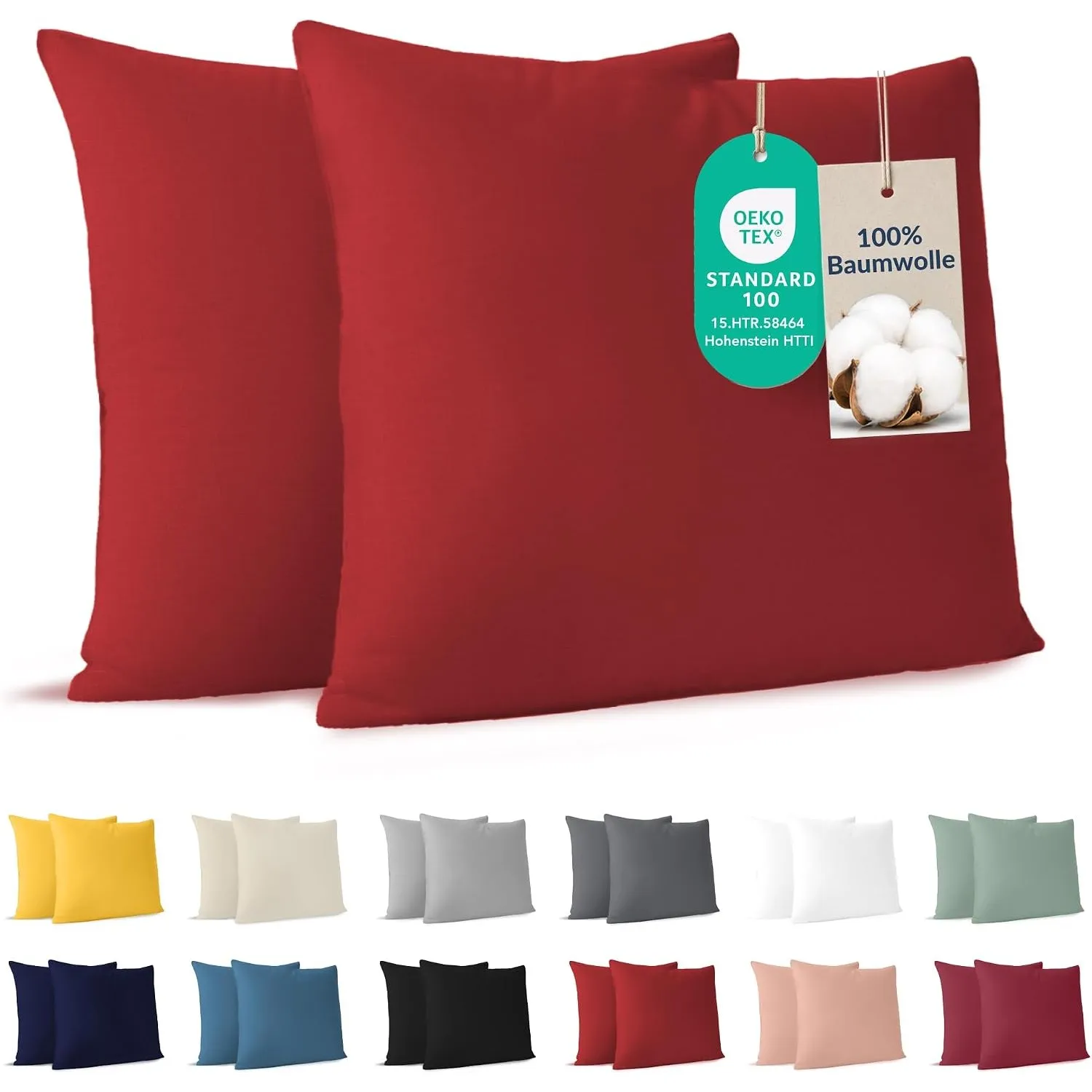 Dreamzie - Kissenbezug 40x40cm - 2er Set - 100% Baumwolle - Rot