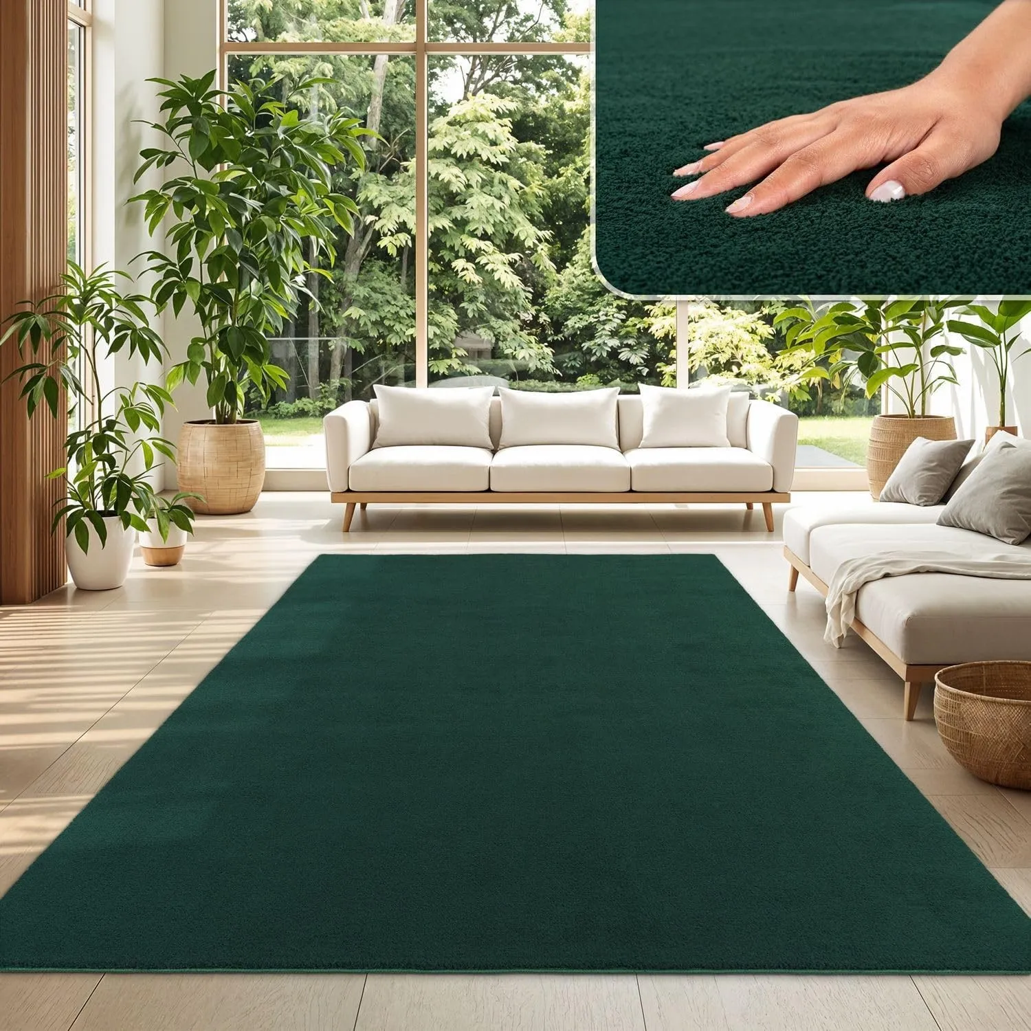 TT Home Teppich Wohnzimmer Grün 200x280 cm, Waschbar & Kurzflor