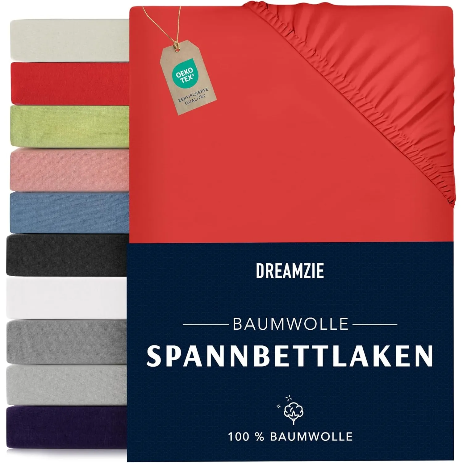 Dreamzie Spannbettlaken, 90 x 190-200 cm Rot - Baumwolle Jersey | Elastisch · Mit Rundumgummi · Oeko-Tex zertifiziert