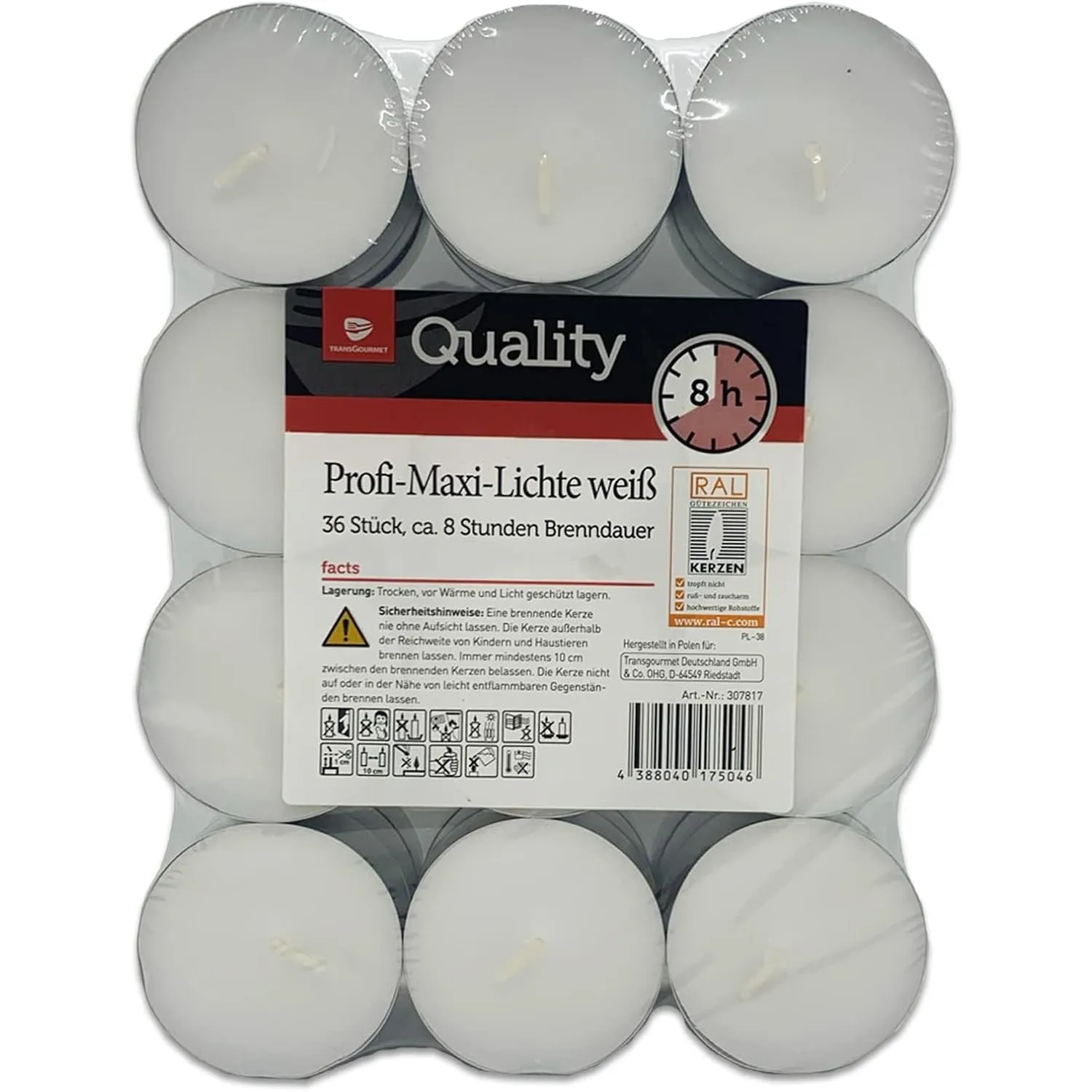 Teelichter weiß ohne Duft Großpackung | 4 Std. | 6 Std. | 8 Std. auch Maxi (Maxi Teelichter 8Std. + 1 HL Kauf Notizbloc…